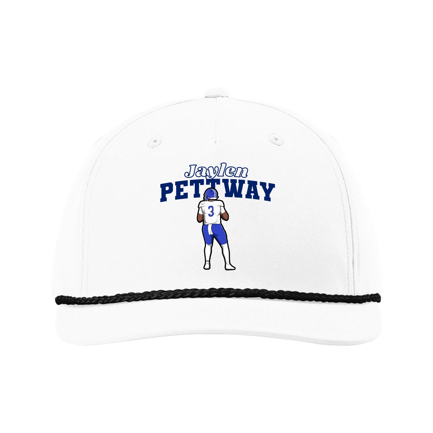 Five-Panel Classic Rope Cap — Name Arch in White