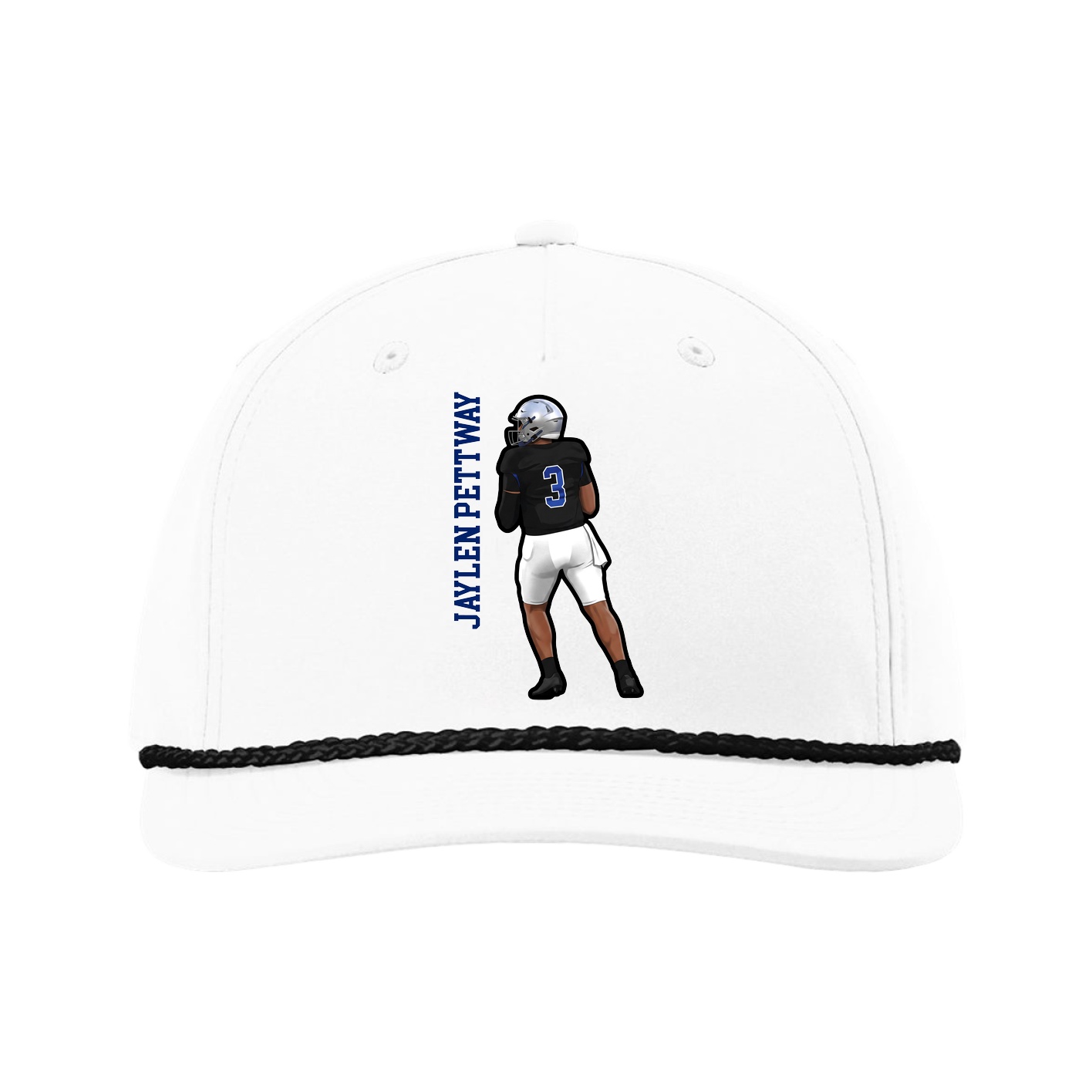 Five-Panel Classic Rope Cap — Name Vertical in White
