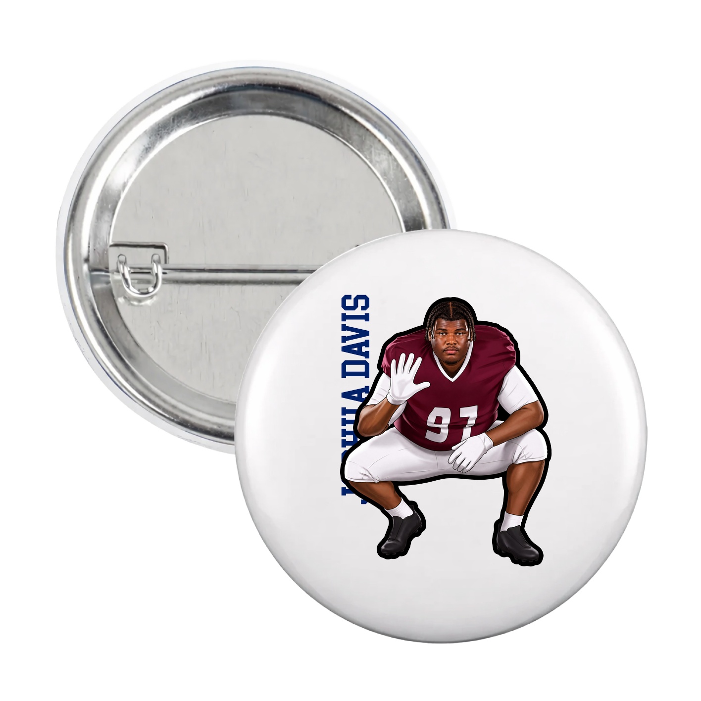 Game Day Button — Name Vertical in White