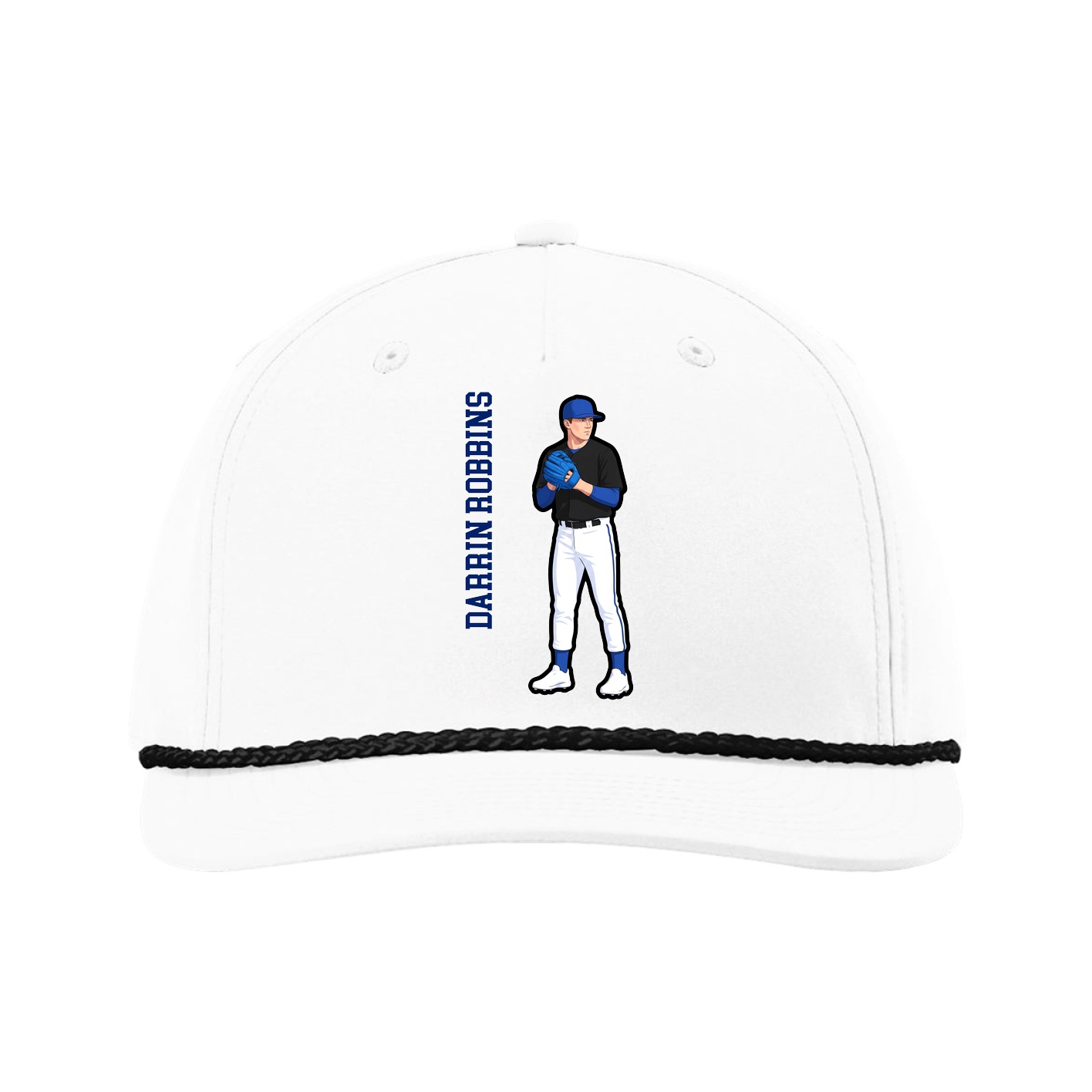 Five-Panel Classic Rope Cap — Name Vertical in White