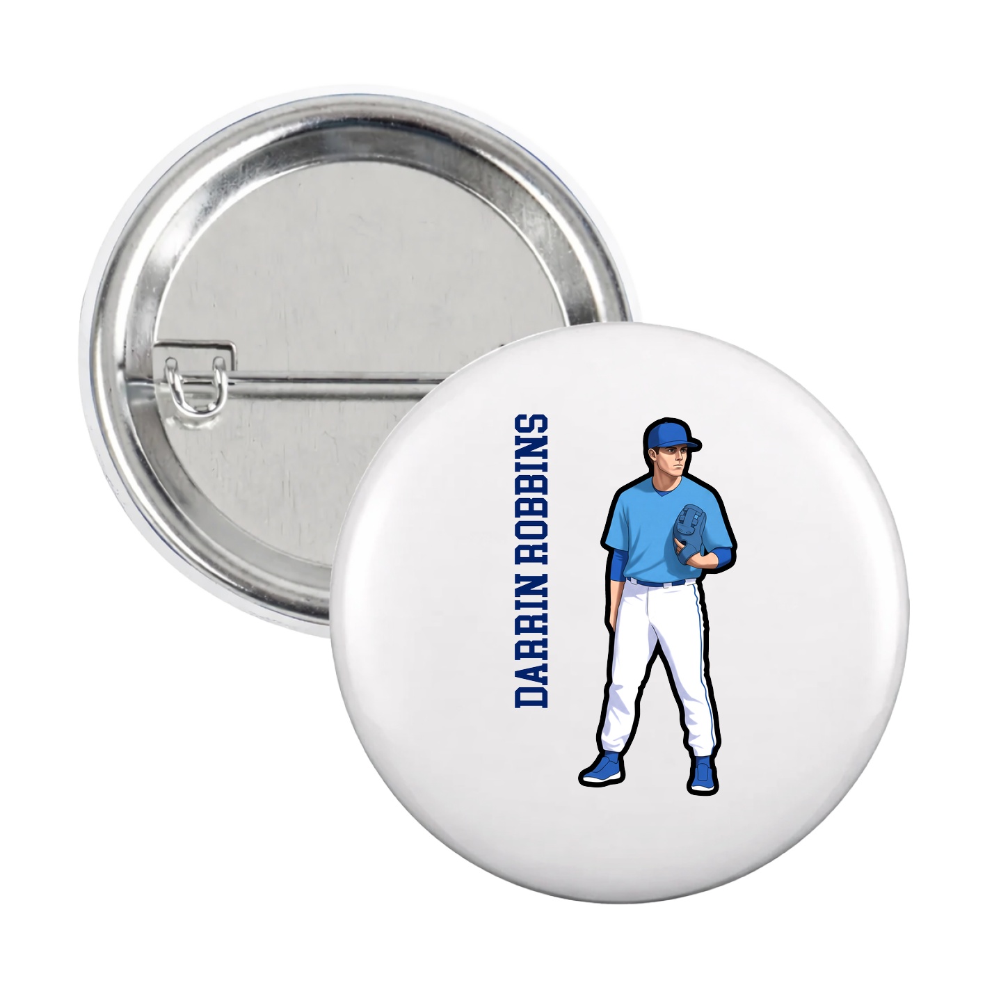 Game Day Button — Name Vertical in White