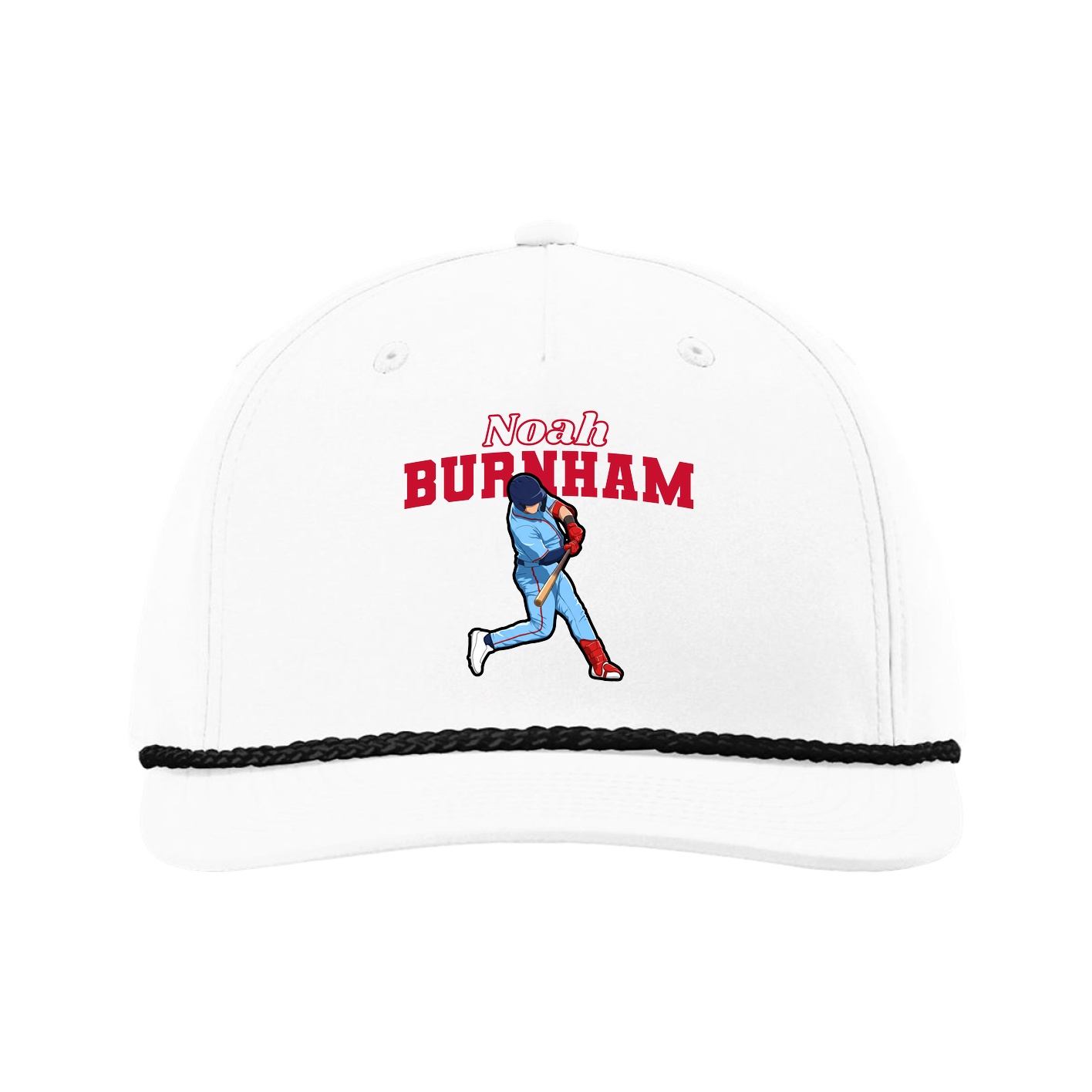 Five-Panel Classic Rope Cap — Name Arch in White