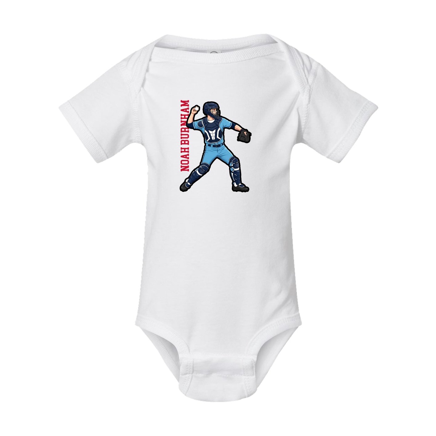 Baby Onesie — Name Vertical in White