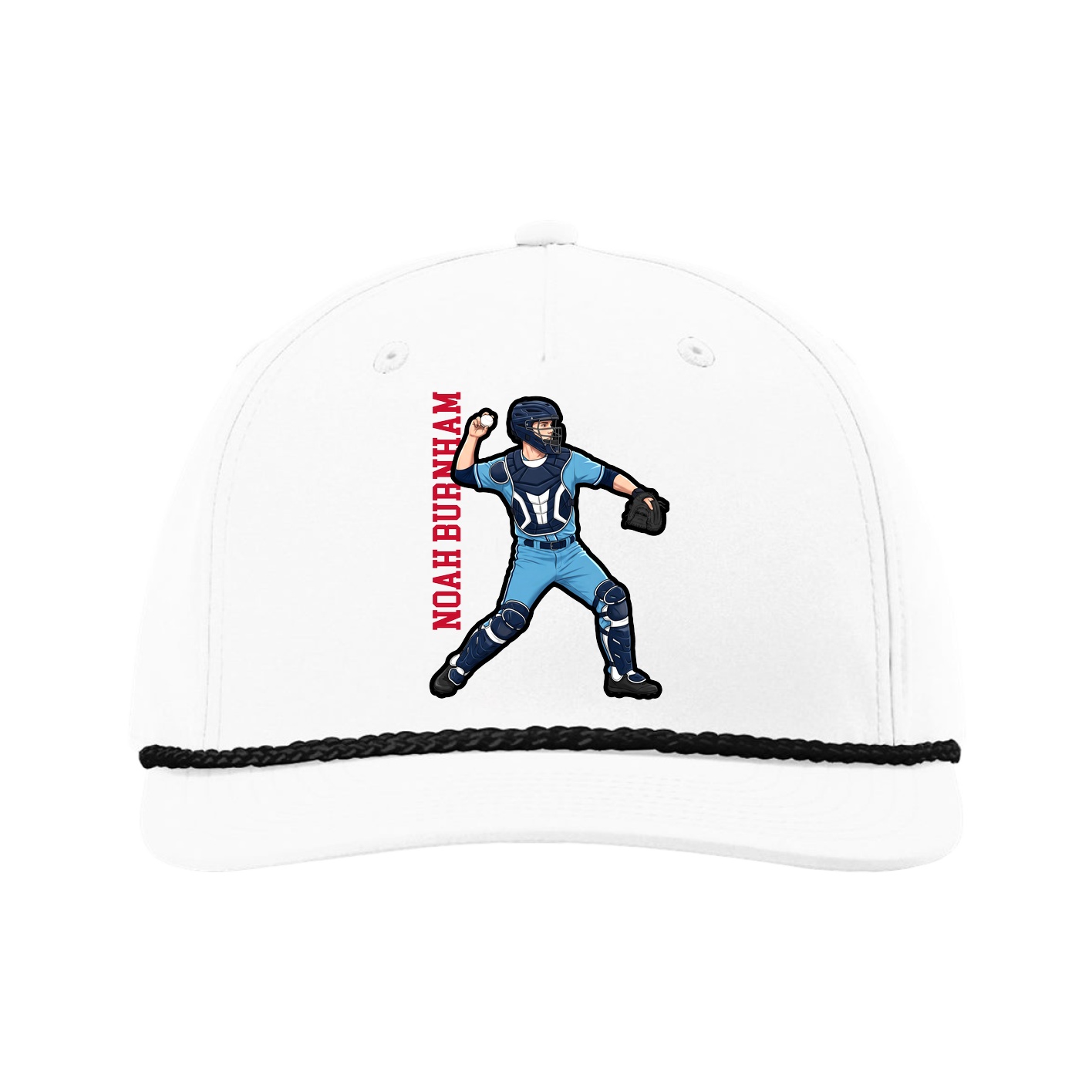 Five-Panel Classic Rope Cap — Name Vertical in White