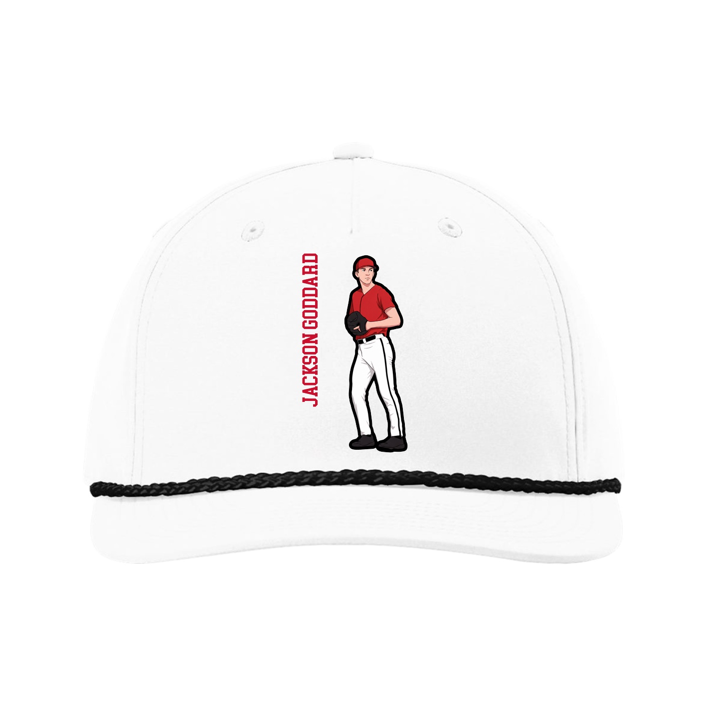 Five-Panel Classic Rope Cap — Name Vertical in White