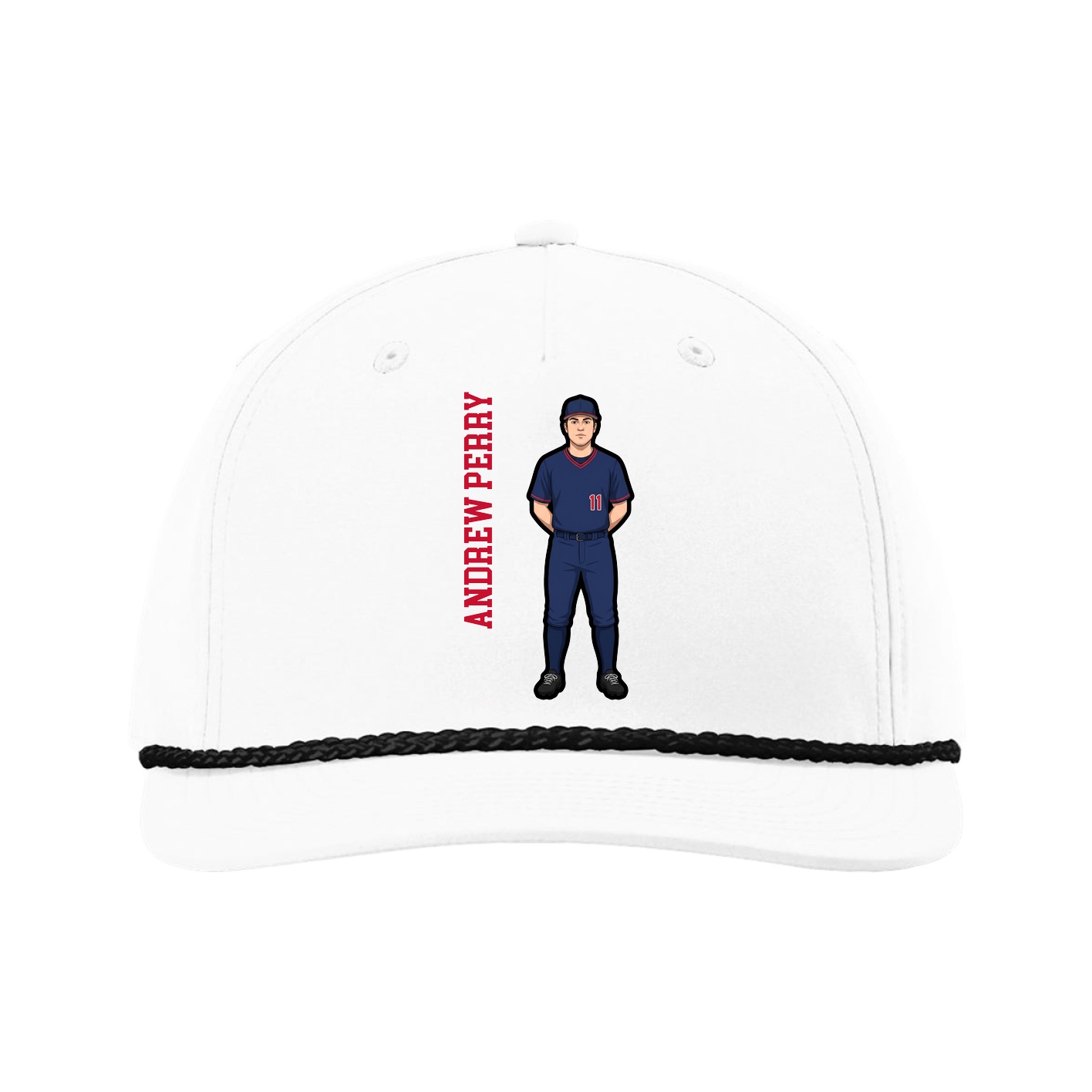 Five-Panel Classic Rope Cap — Name Vertical in White