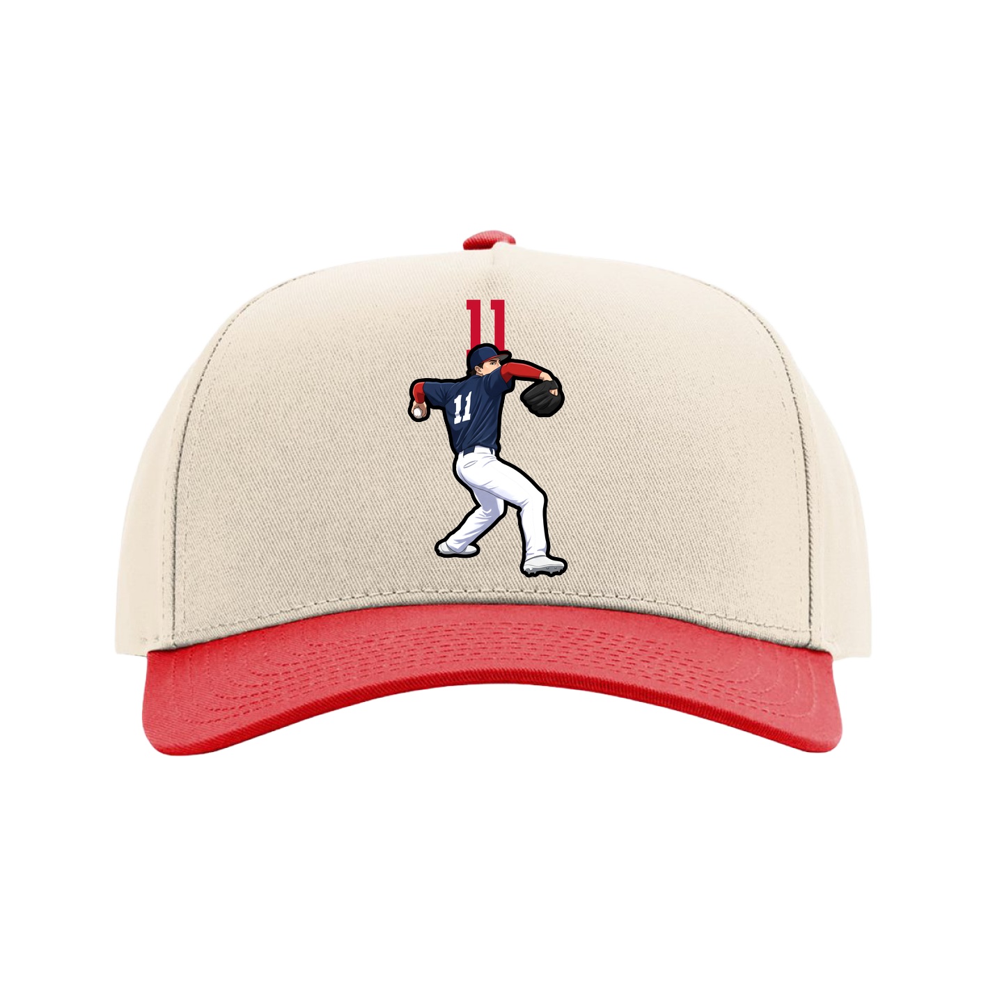 Full Fabric Five-Panel Champ Cap — Number Top in Cream/Red