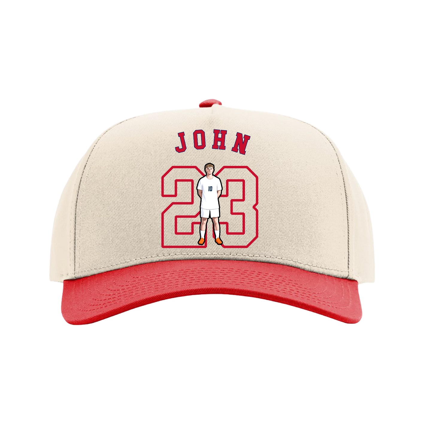 Full Fabric Five-Panel Champ Cap — Shirsey Arch in Cream/Red