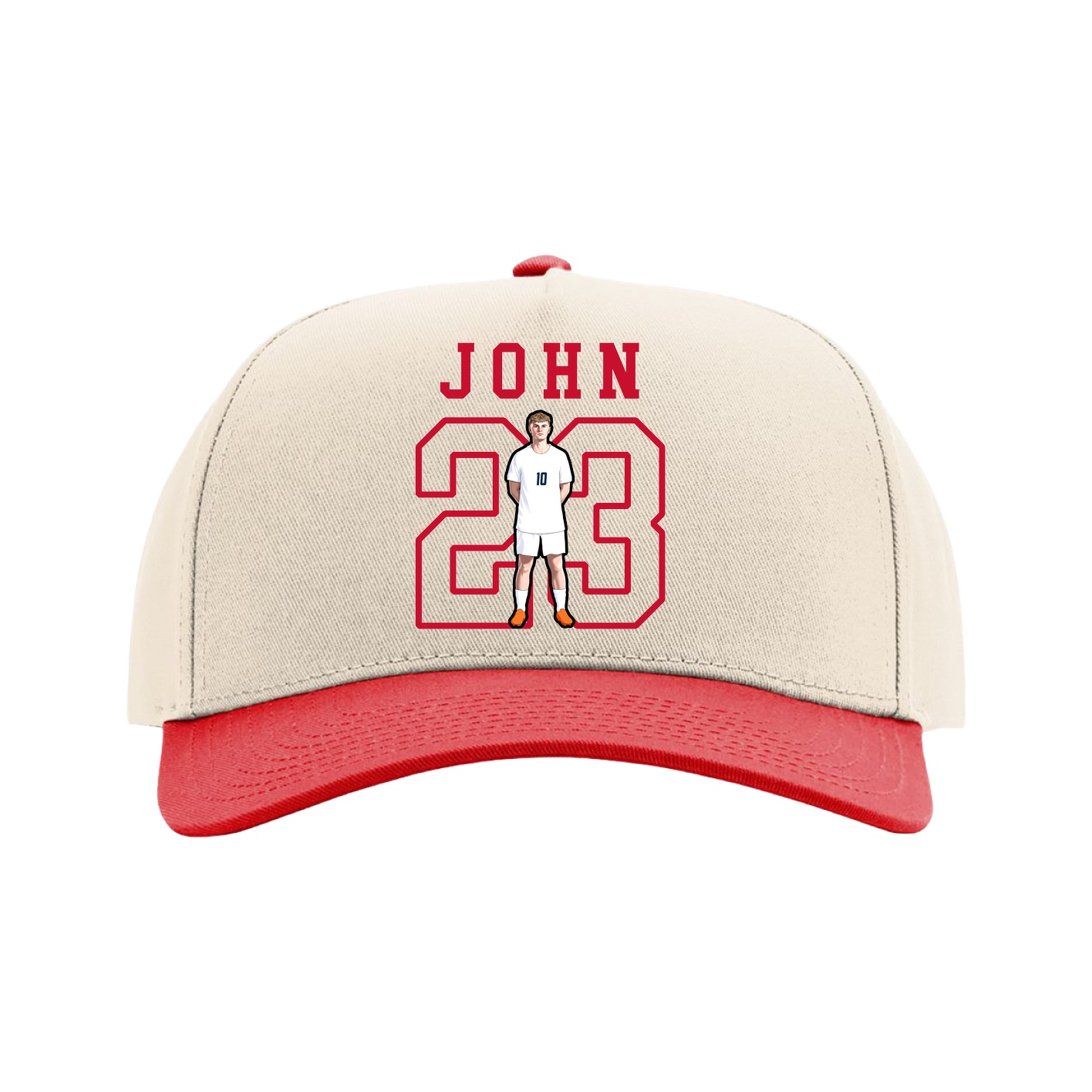 Full Fabric Five-Panel Champ Cap — Shirsey in Cream/Red