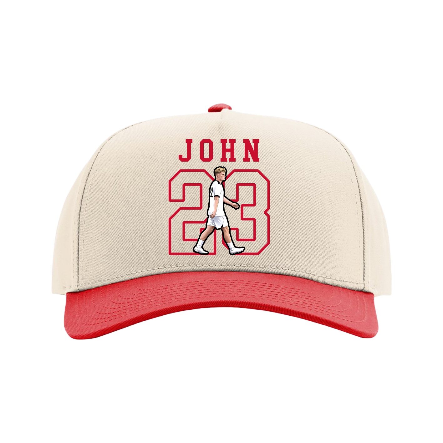 Full Fabric Five-Panel Champ Cap — Shirsey in Cream/Red