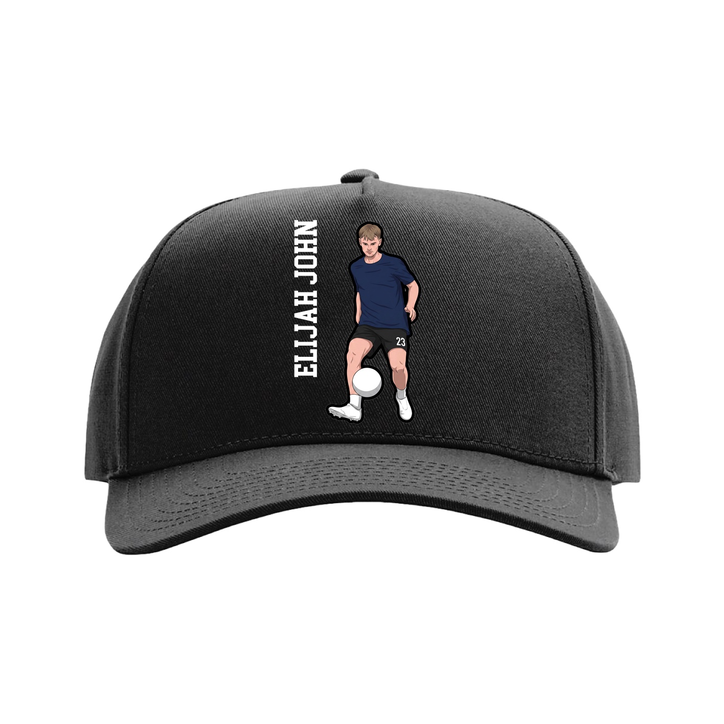Full Fabric Five-Panel Champ Cap — Name Vertical in Black