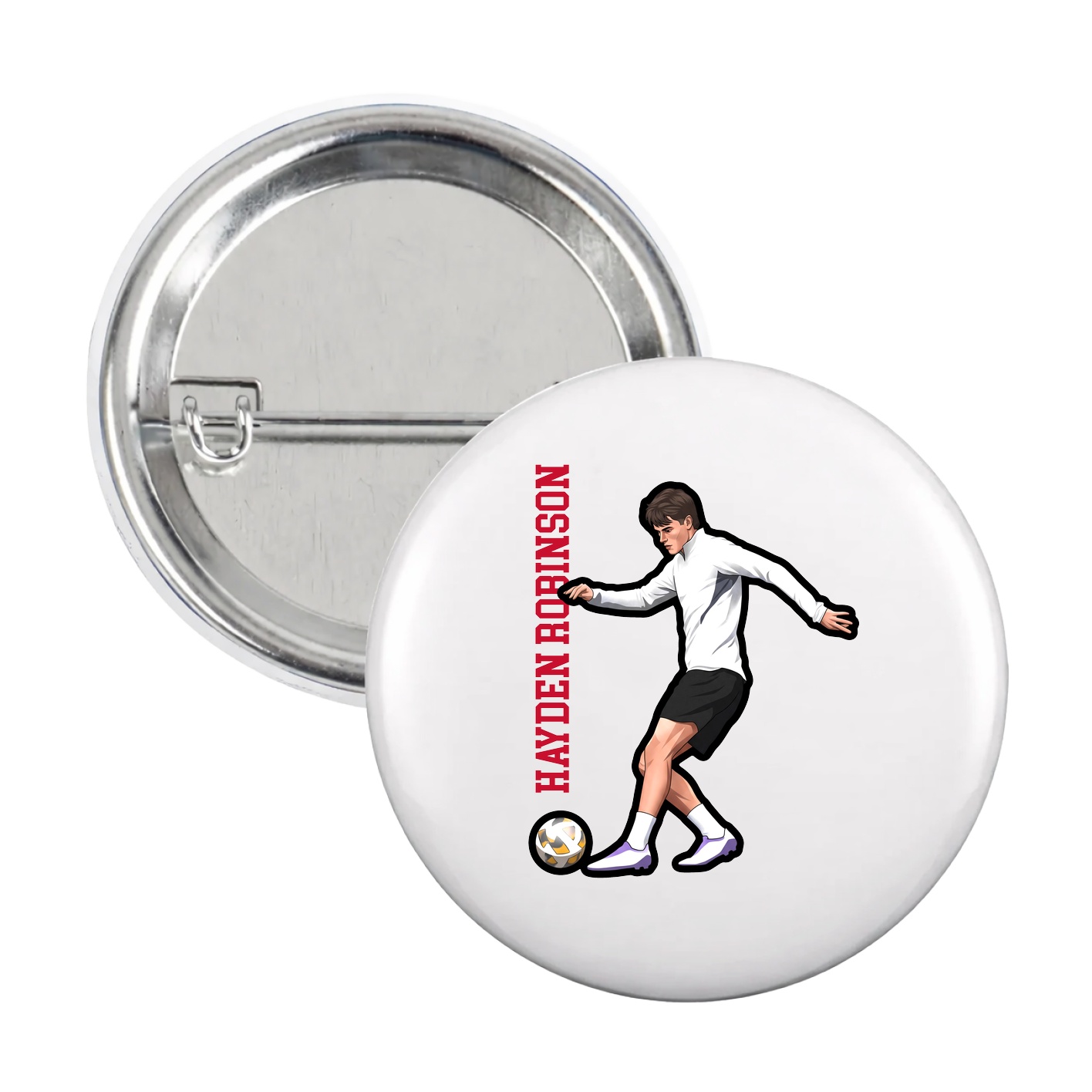 Game Day Button — Name Vertical in White
