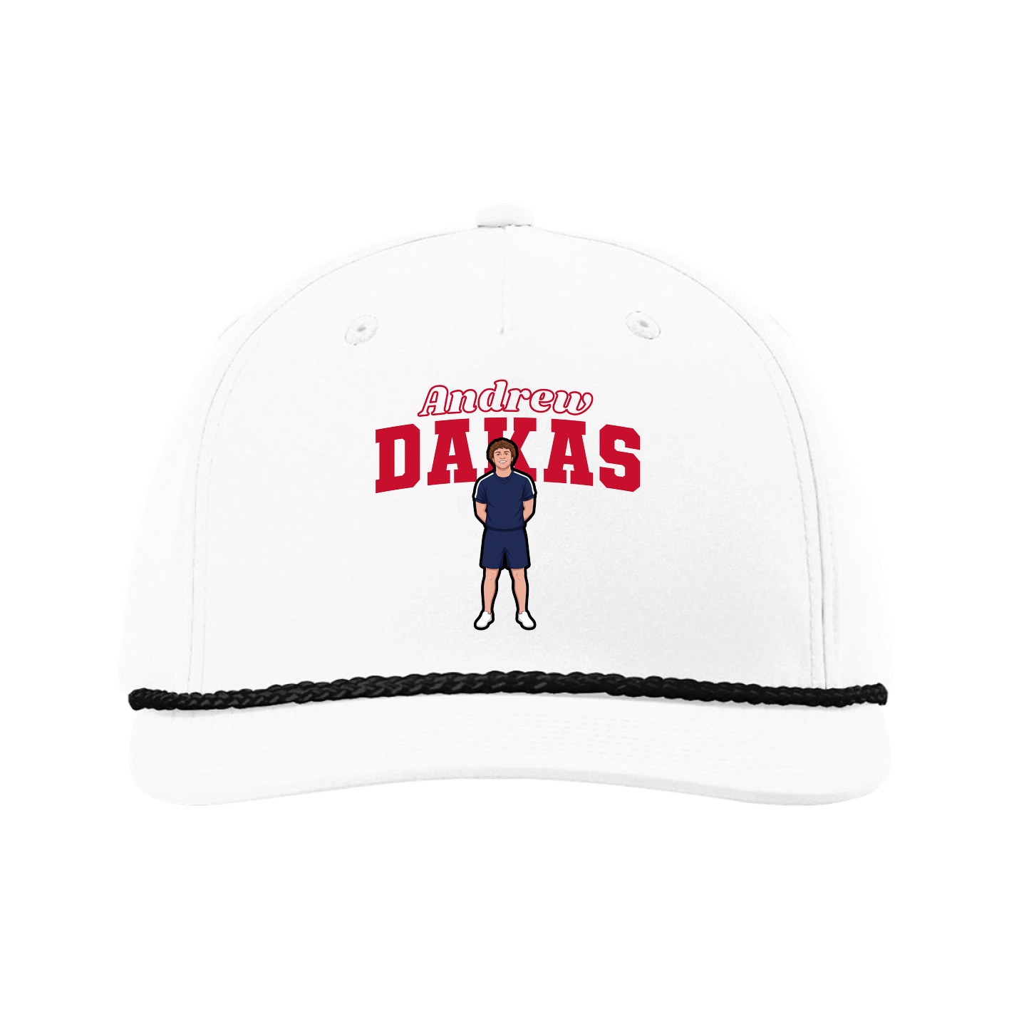 Five-Panel Classic Rope Cap — Name Arch in White
