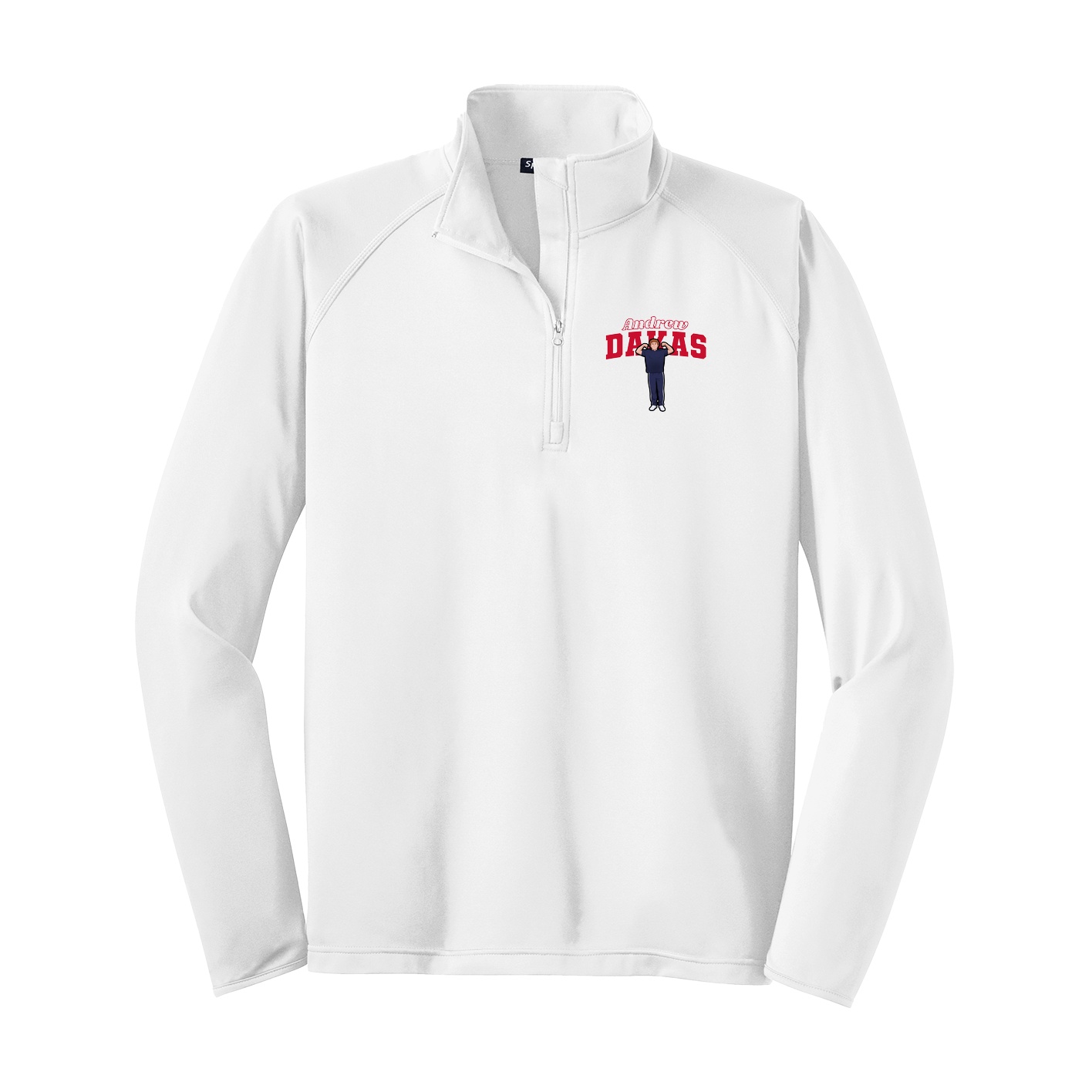Q-Zip Pullover — Name Arch in White