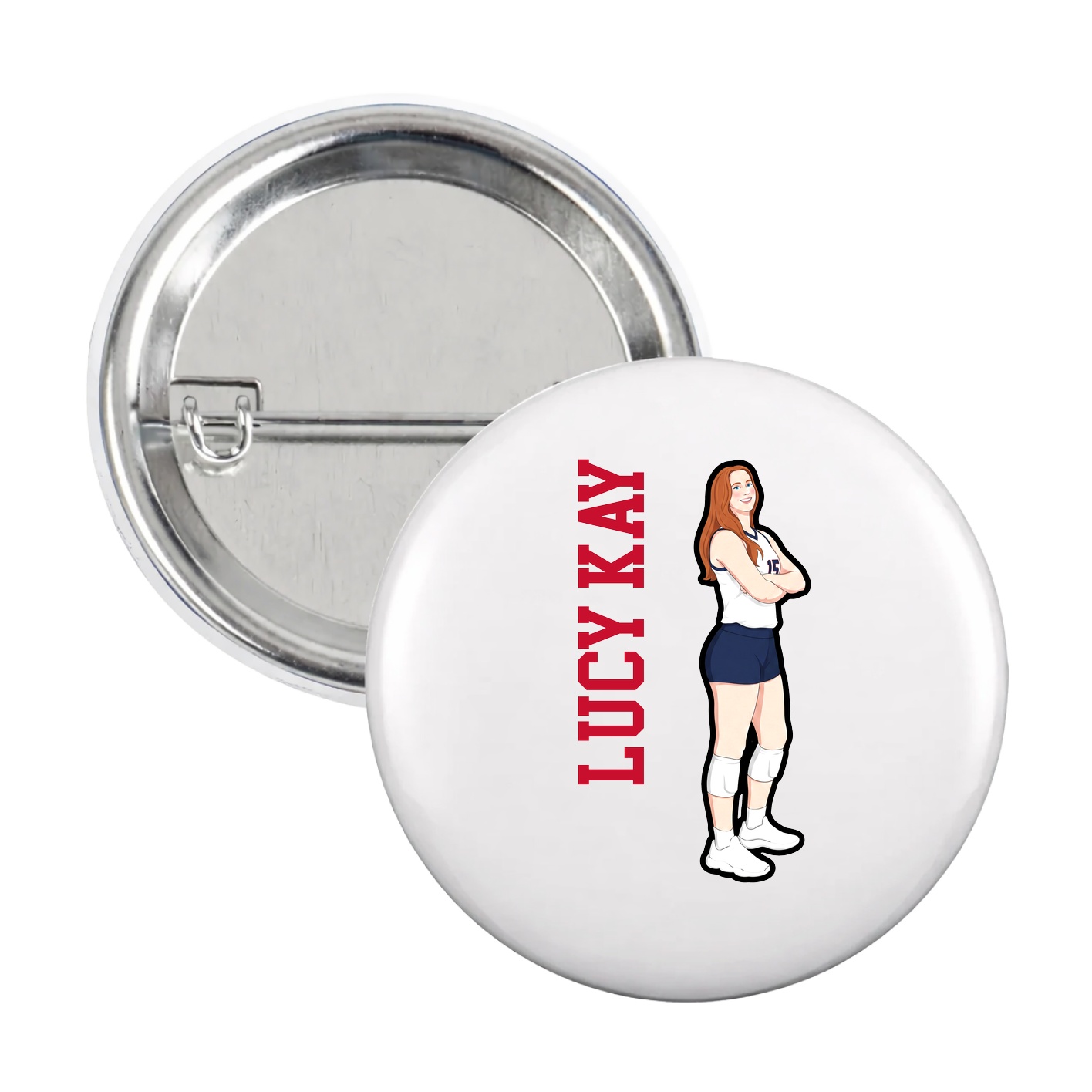 Game Day Button — Name Vertical in White