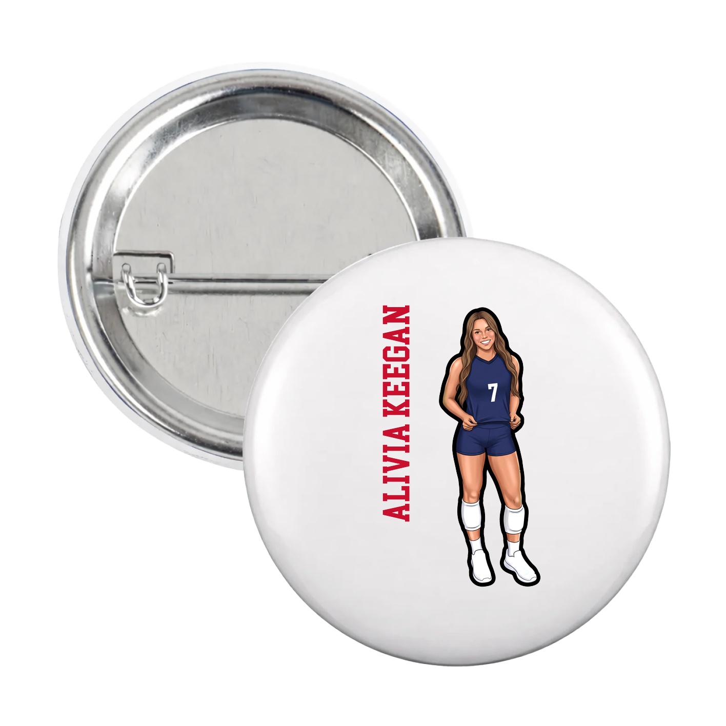 Game Day Button — Name Vertical in White