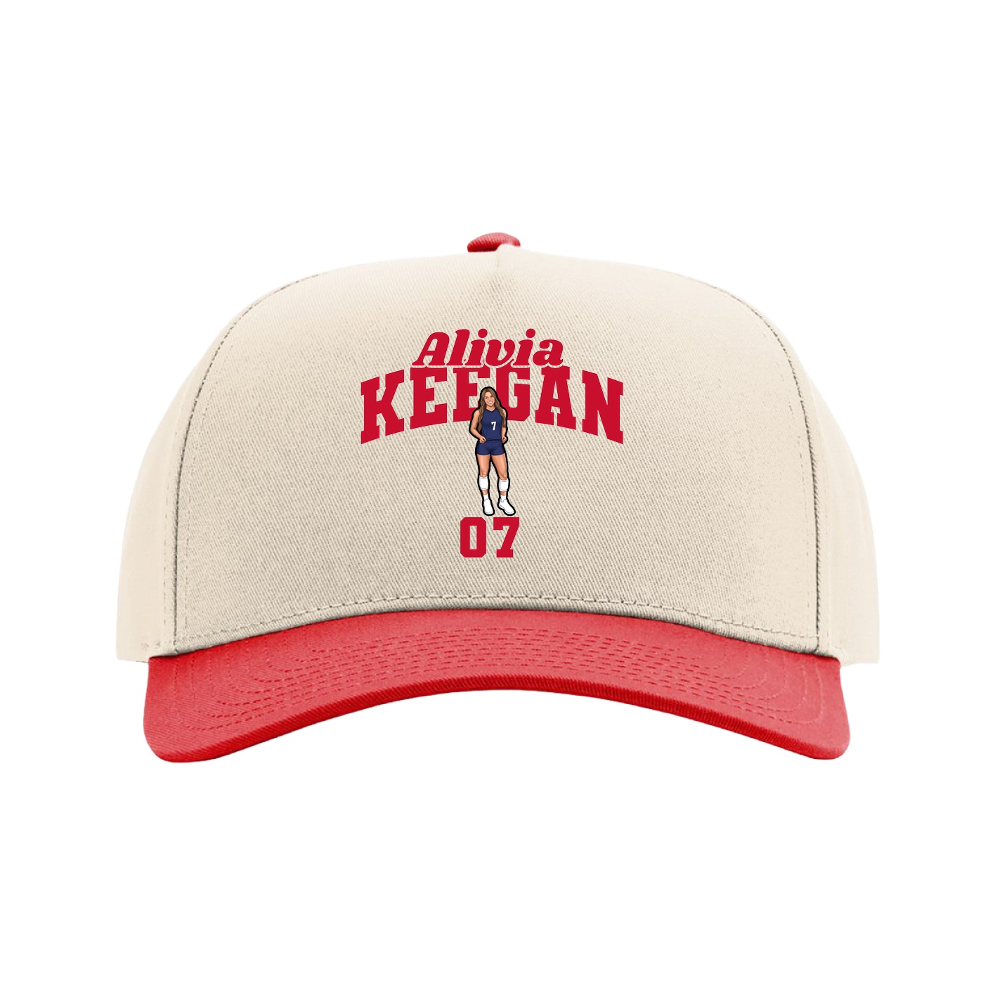 Full Fabric Five-Panel Champ Cap — Signature Arch in Cream/Red