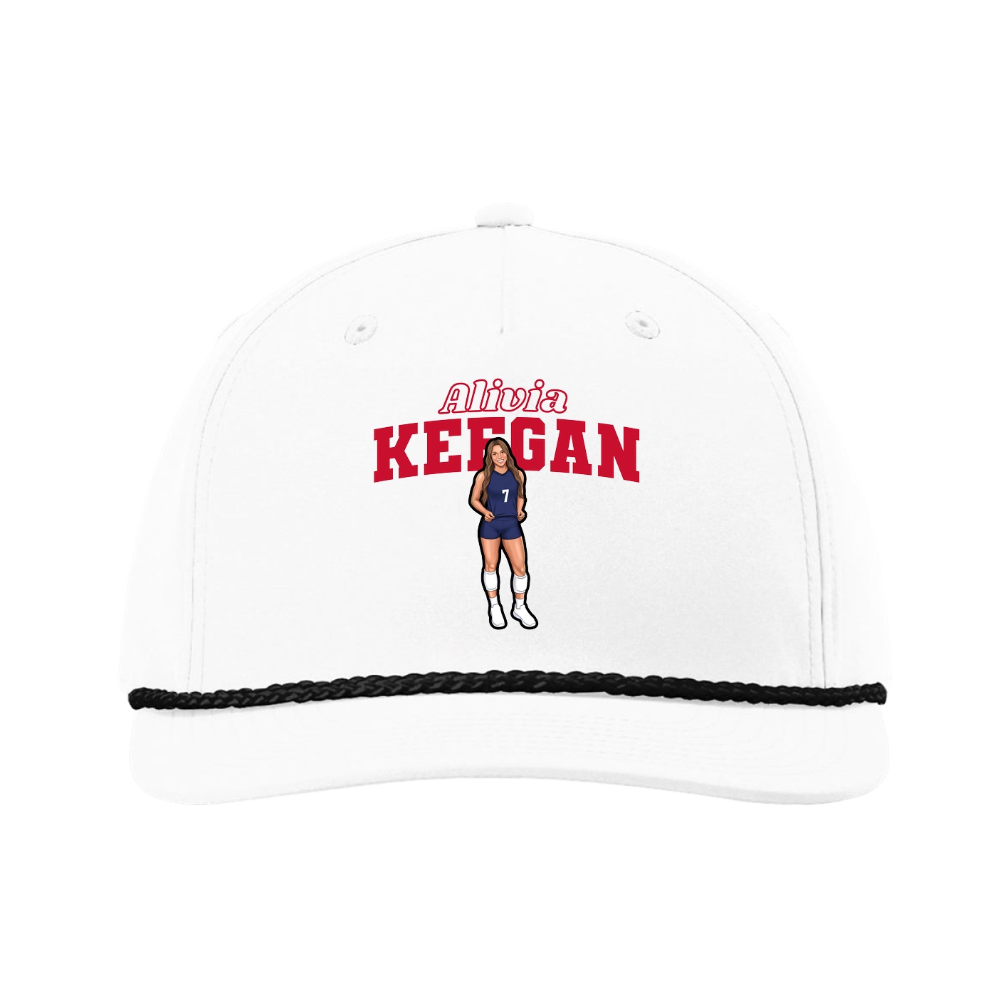 Five-Panel Classic Rope Cap — Name Arch in White