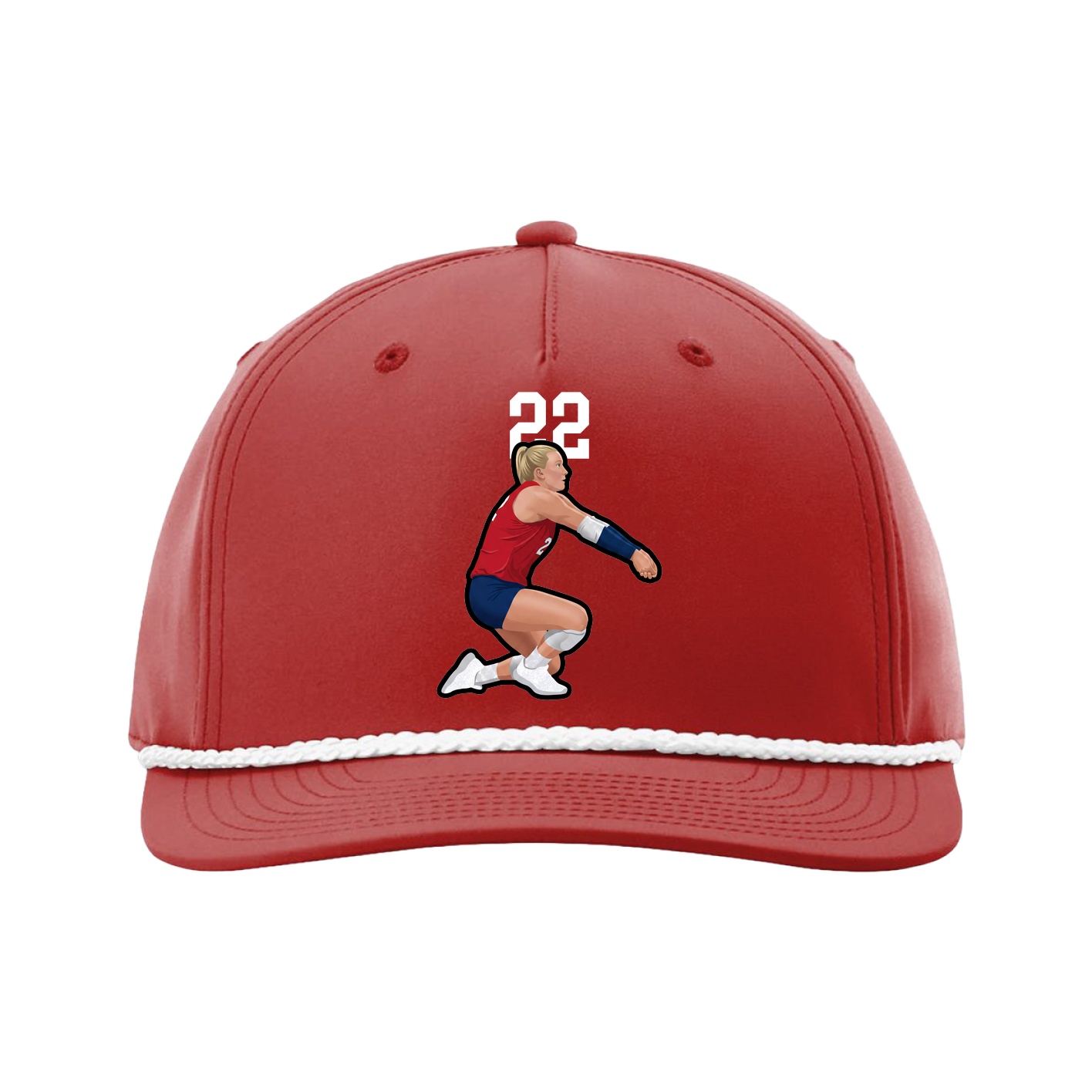 Five-Panel Classic Rope Cap — Number Top in Red
