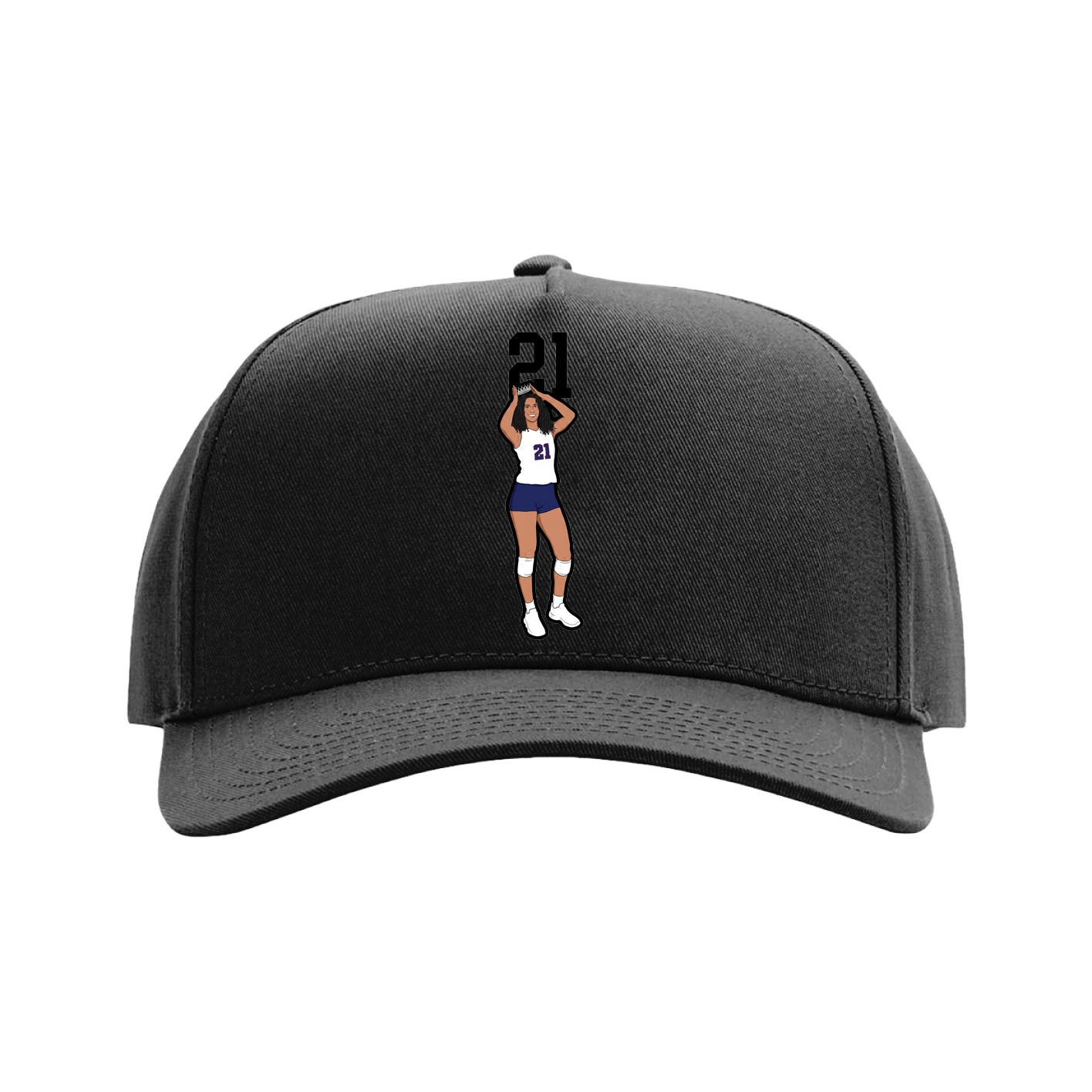 Full Fabric Five-Panel Champ Cap — Number Top in Black