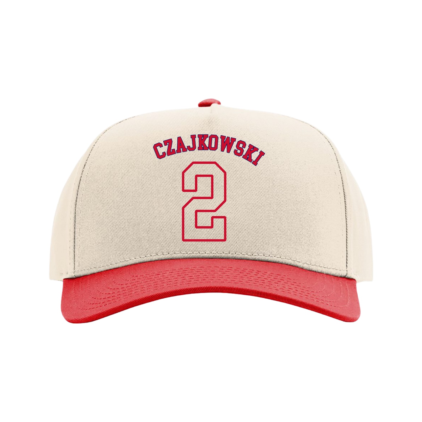 Full Fabric Five-Panel Champ Cap — Shirsey Arch in Cream/Red