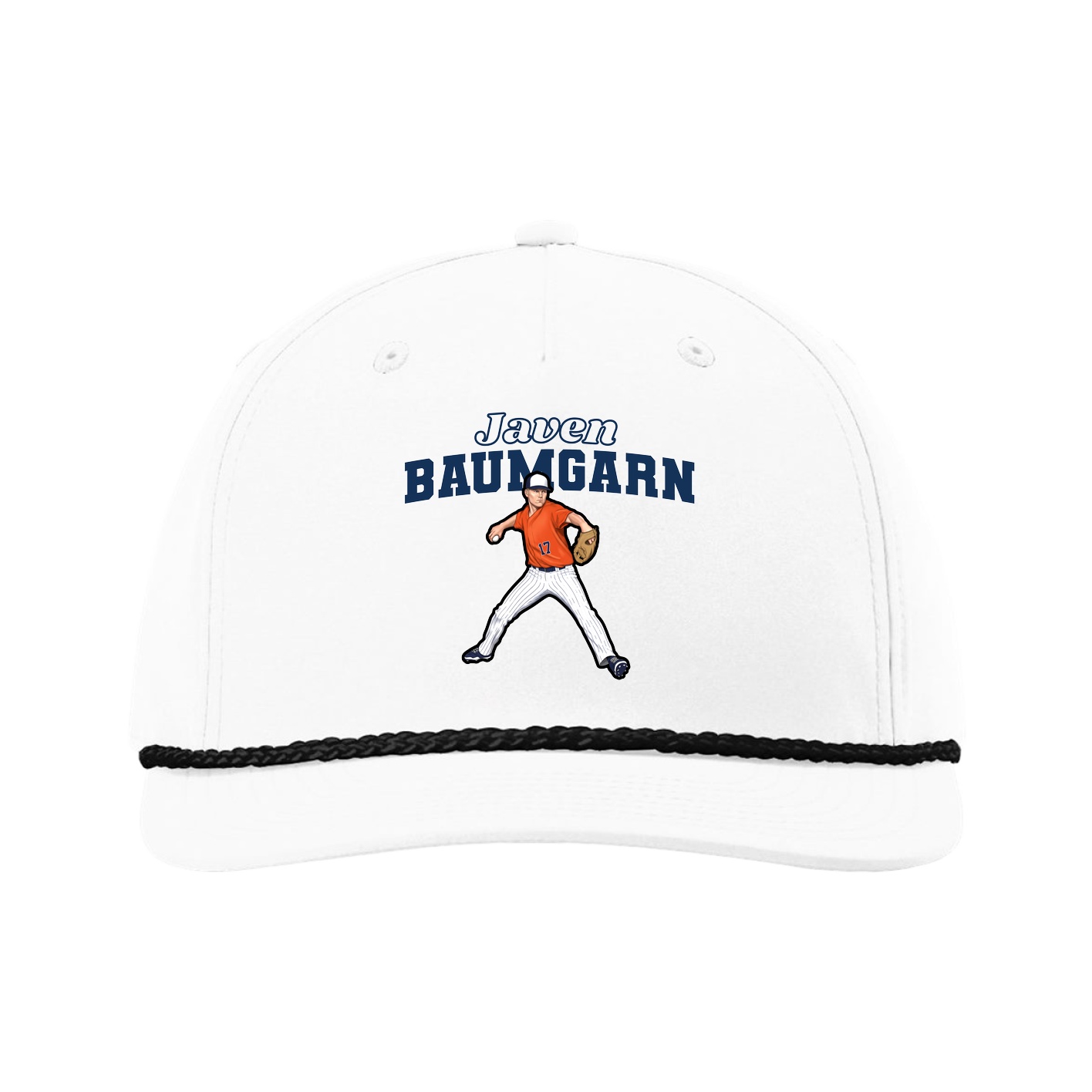 Five-Panel Classic Rope Cap — Name Arch in White