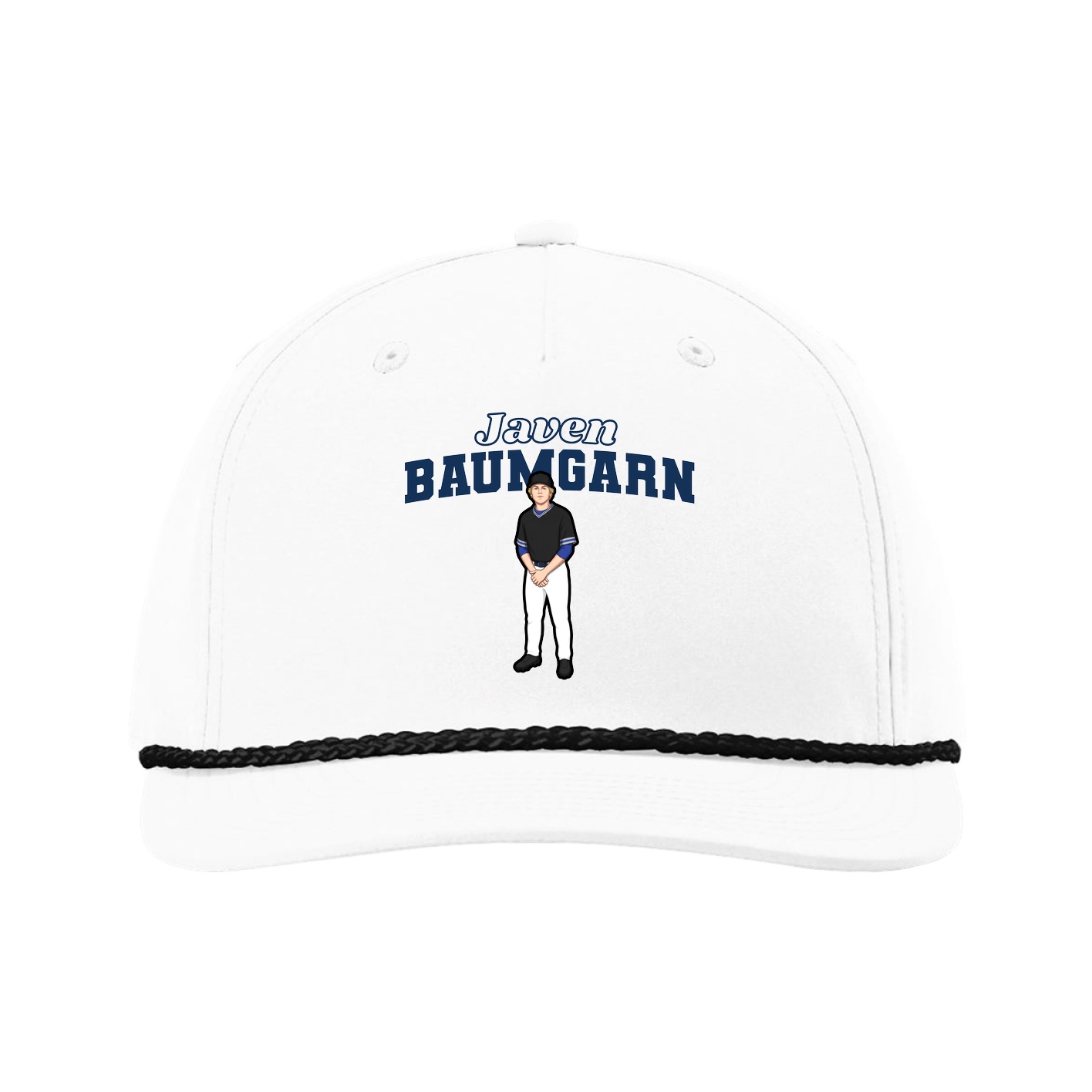 Five-Panel Classic Rope Cap — Name Arch in White