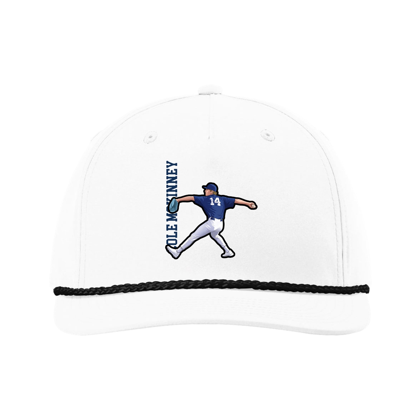 Five-Panel Classic Rope Cap — Name Vertical in White