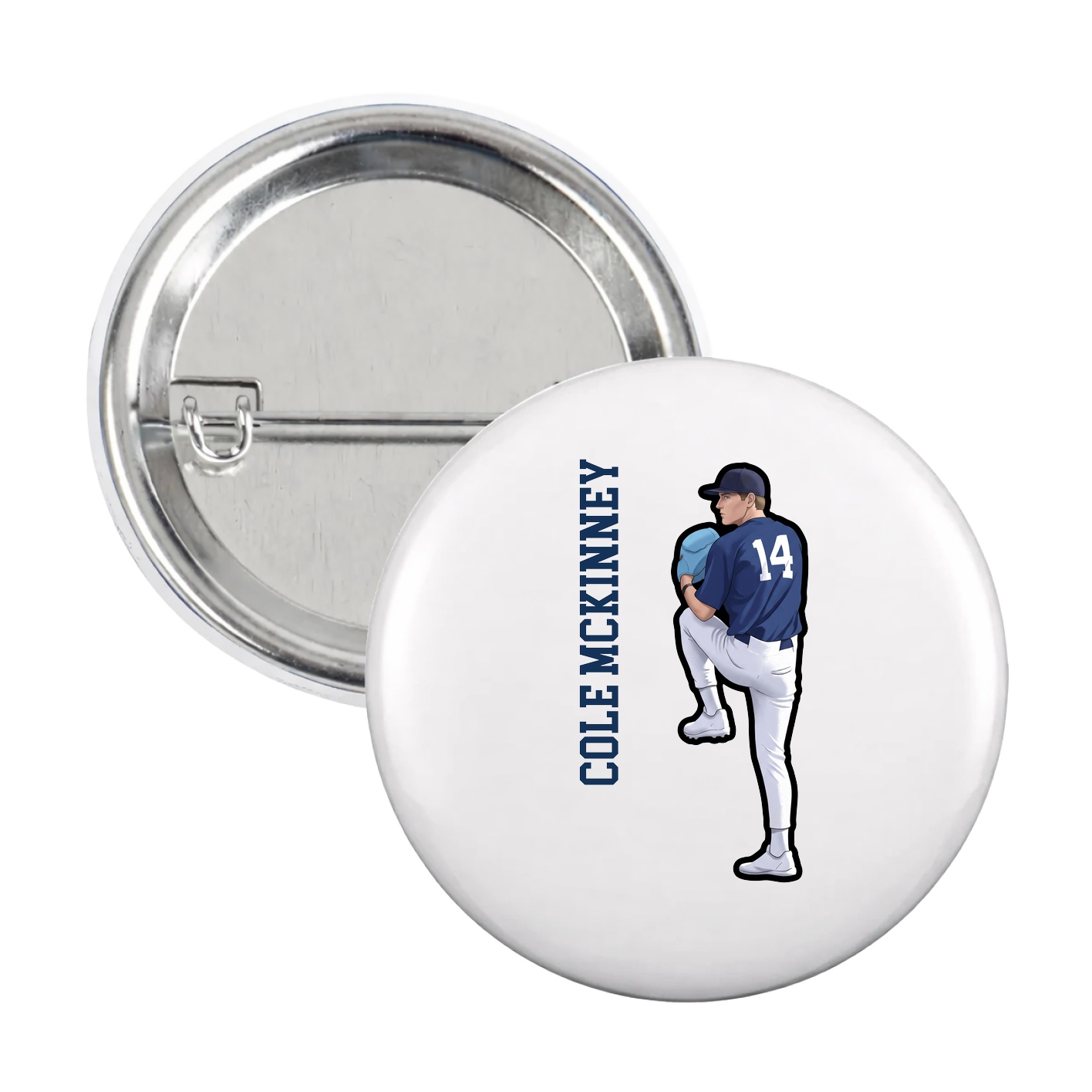 Game Day Button — Name Vertical in White