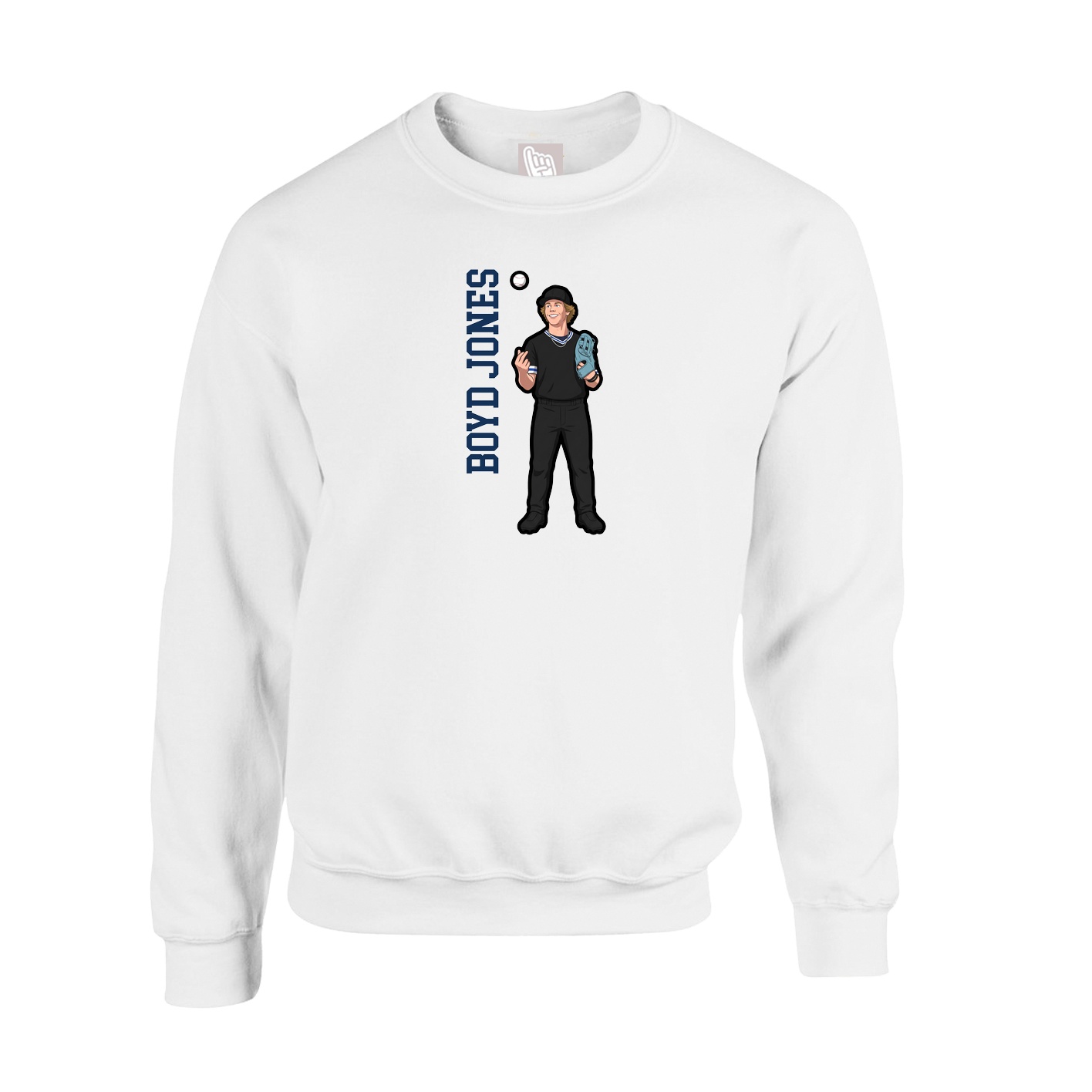 Fleece Crew — Name Vertical in White