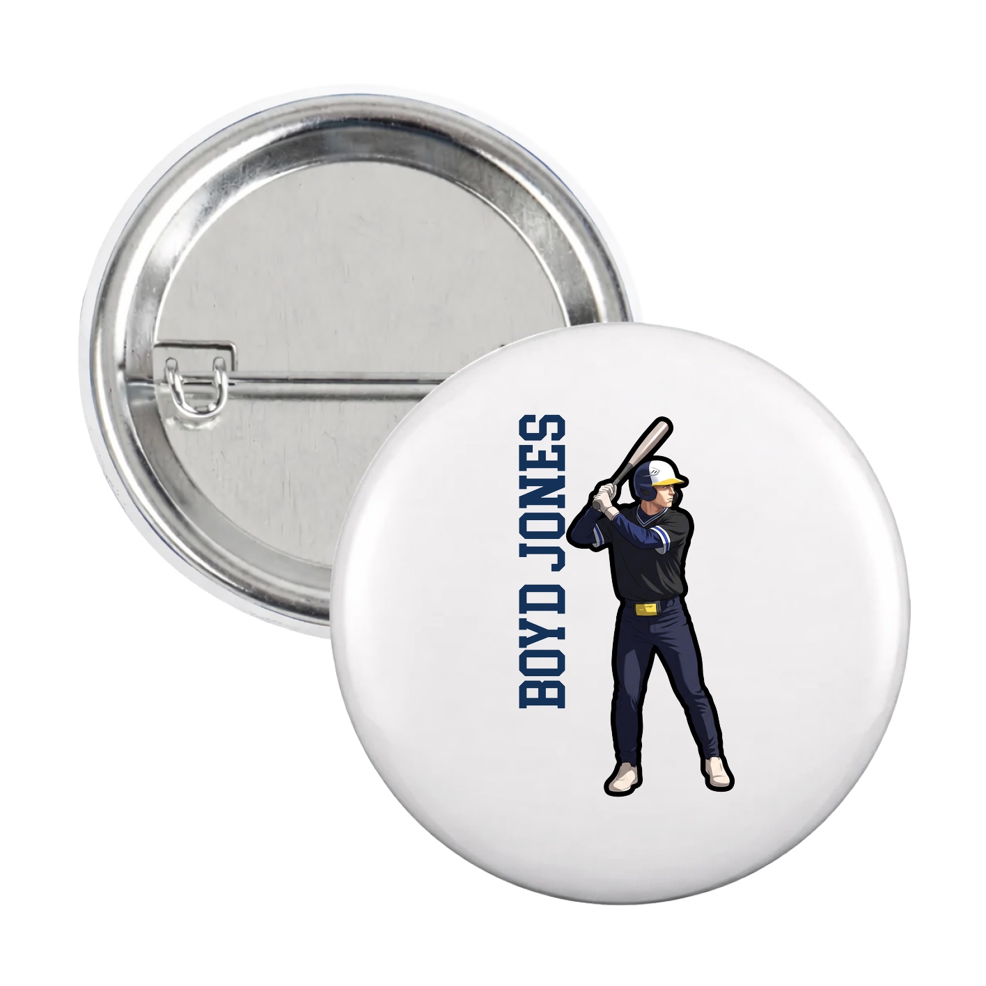 Game Day Button — Name Vertical in White