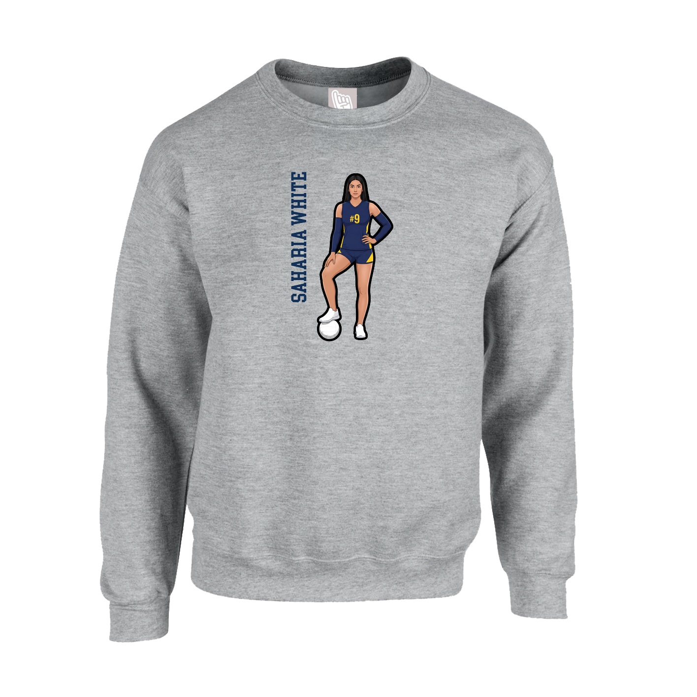 Fleece Crew — Name Vertical in Grey