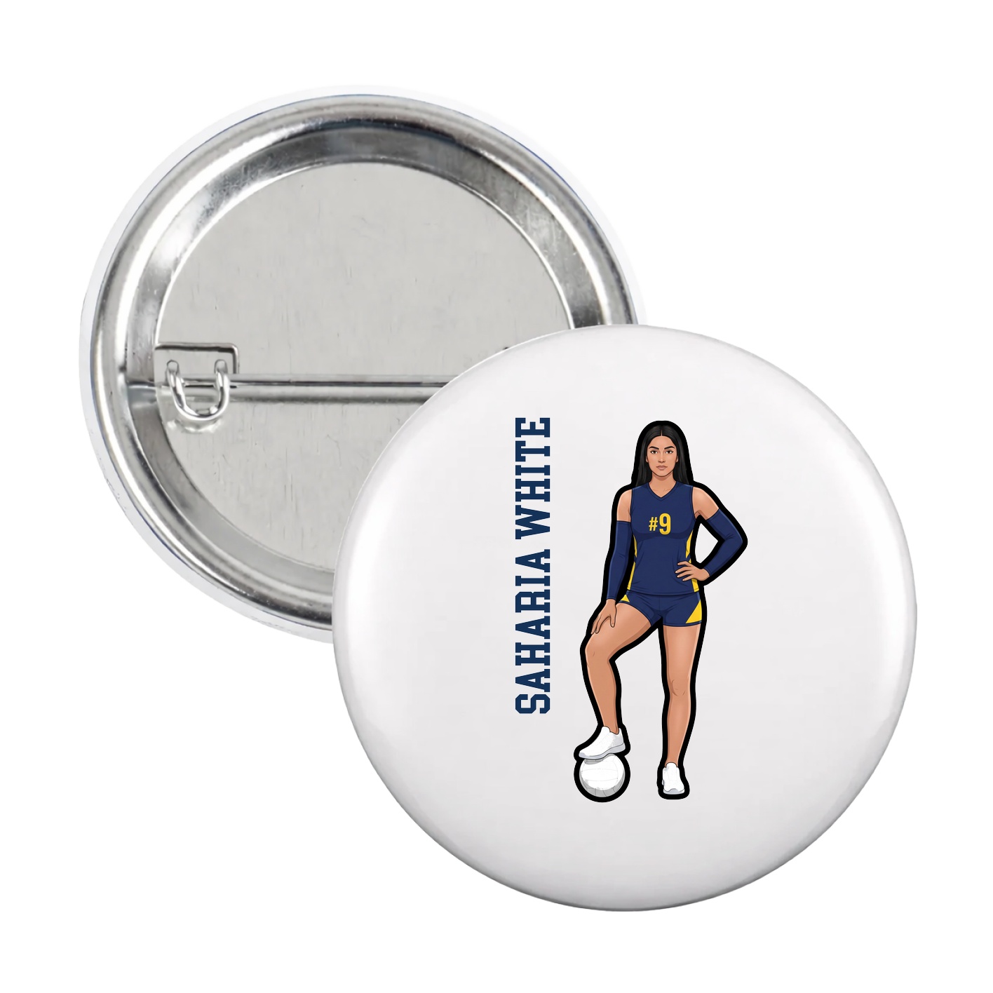 Game Day Button — Name Vertical in White