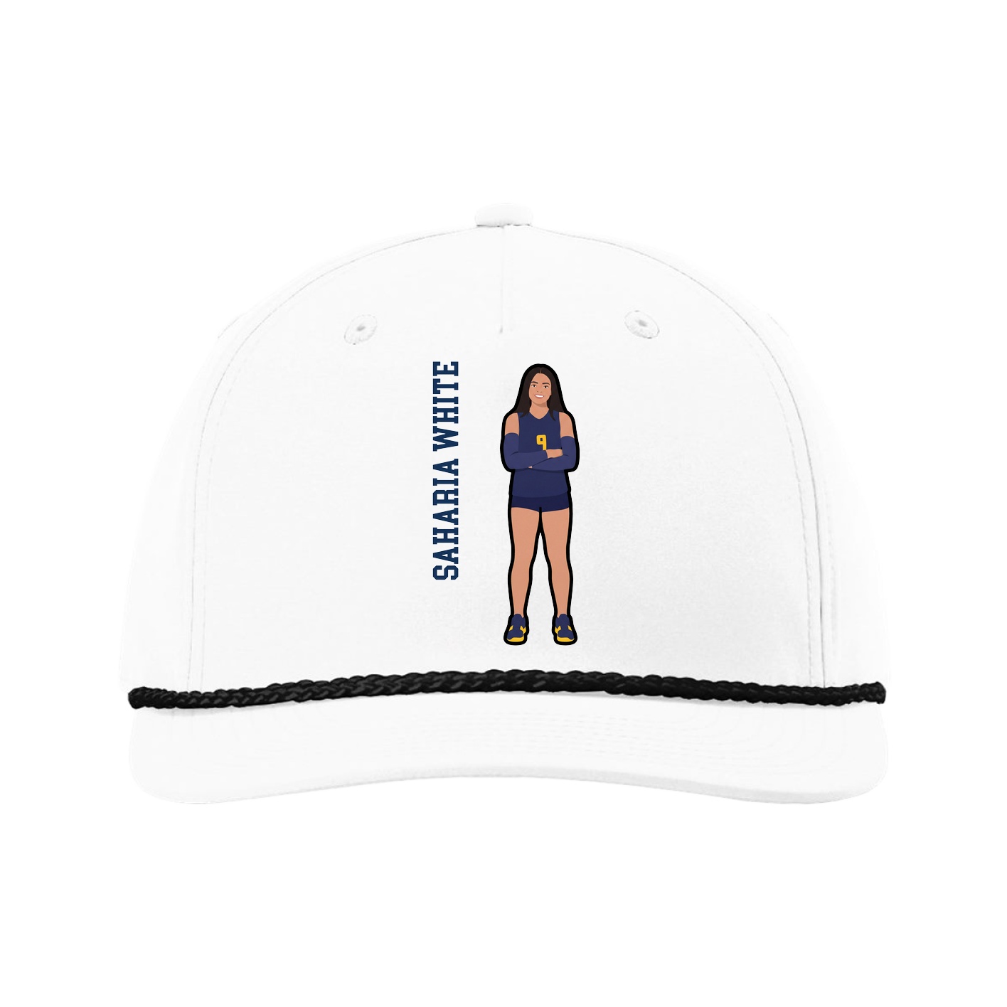 Five-Panel Classic Rope Cap — Name Vertical in White