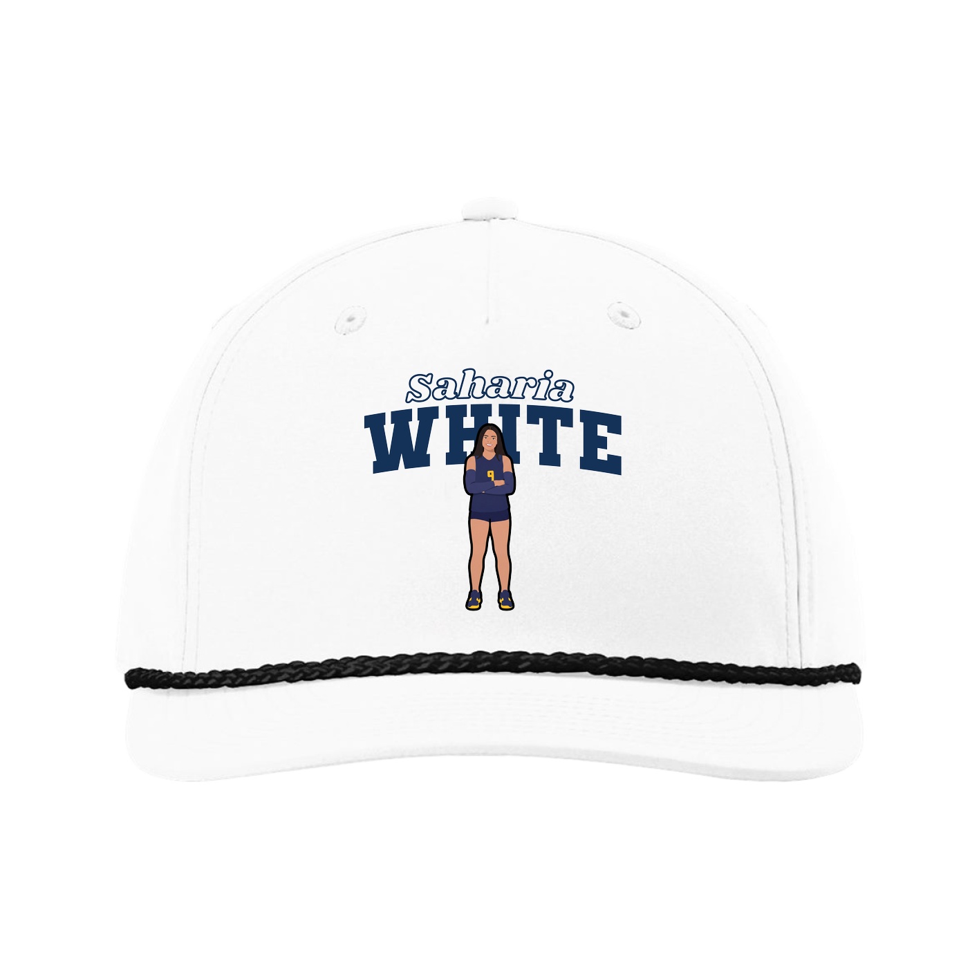 Five-Panel Classic Rope Cap — Name Arch in White