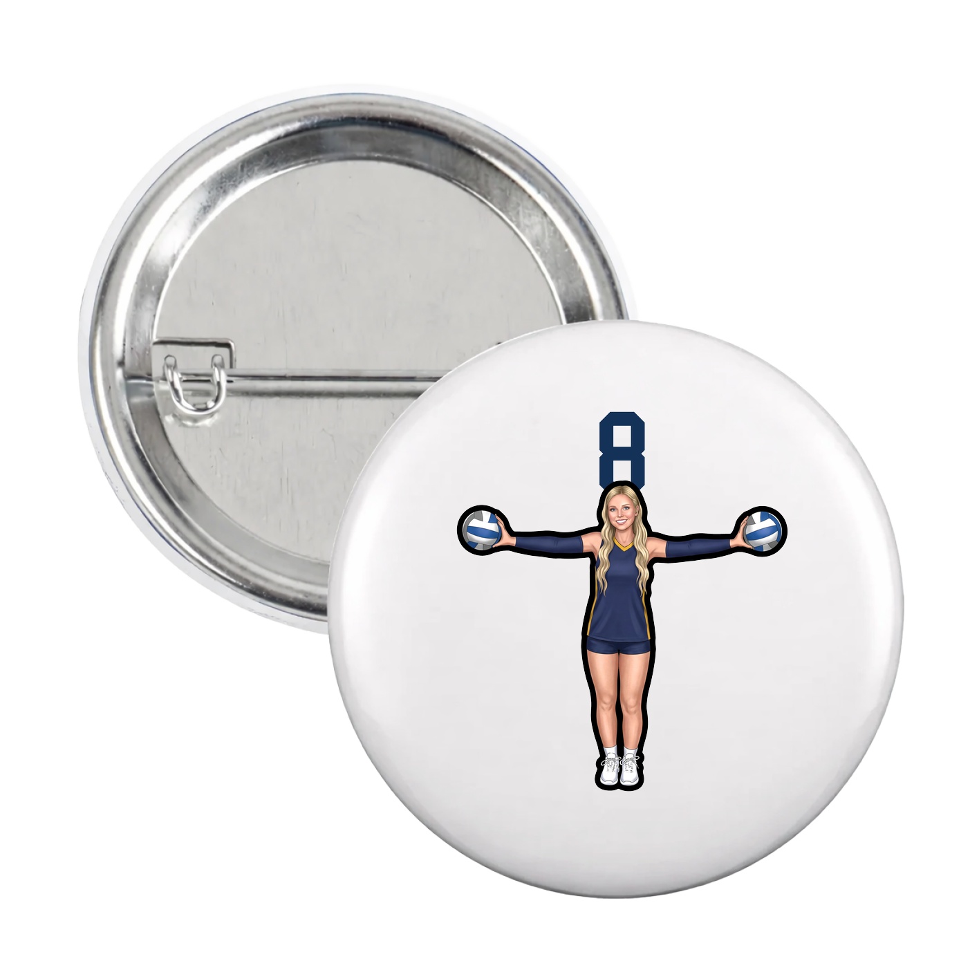 Game Day Button — Number Top in White