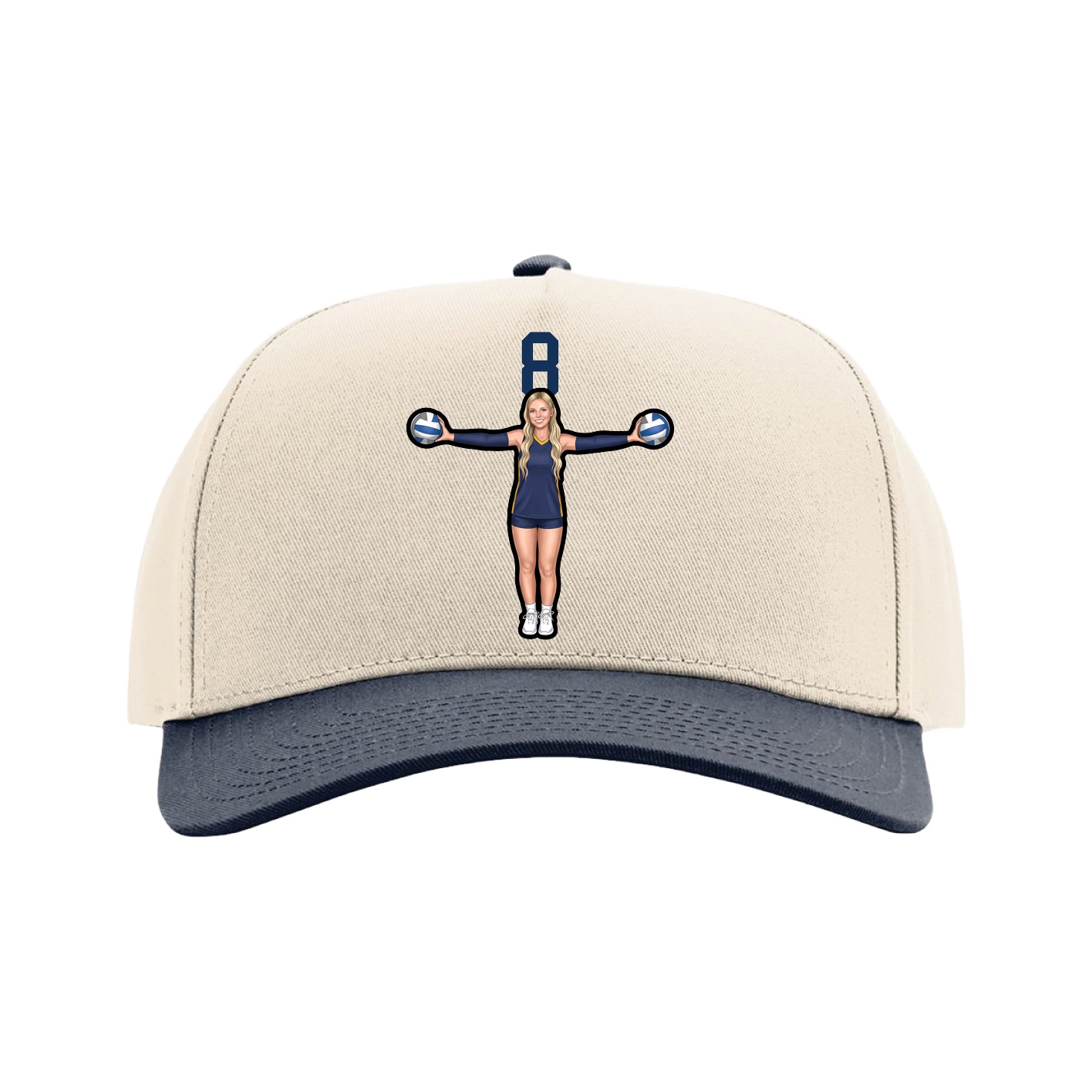 Full Fabric Five-Panel Champ Cap — Number Top in Cream/Navy