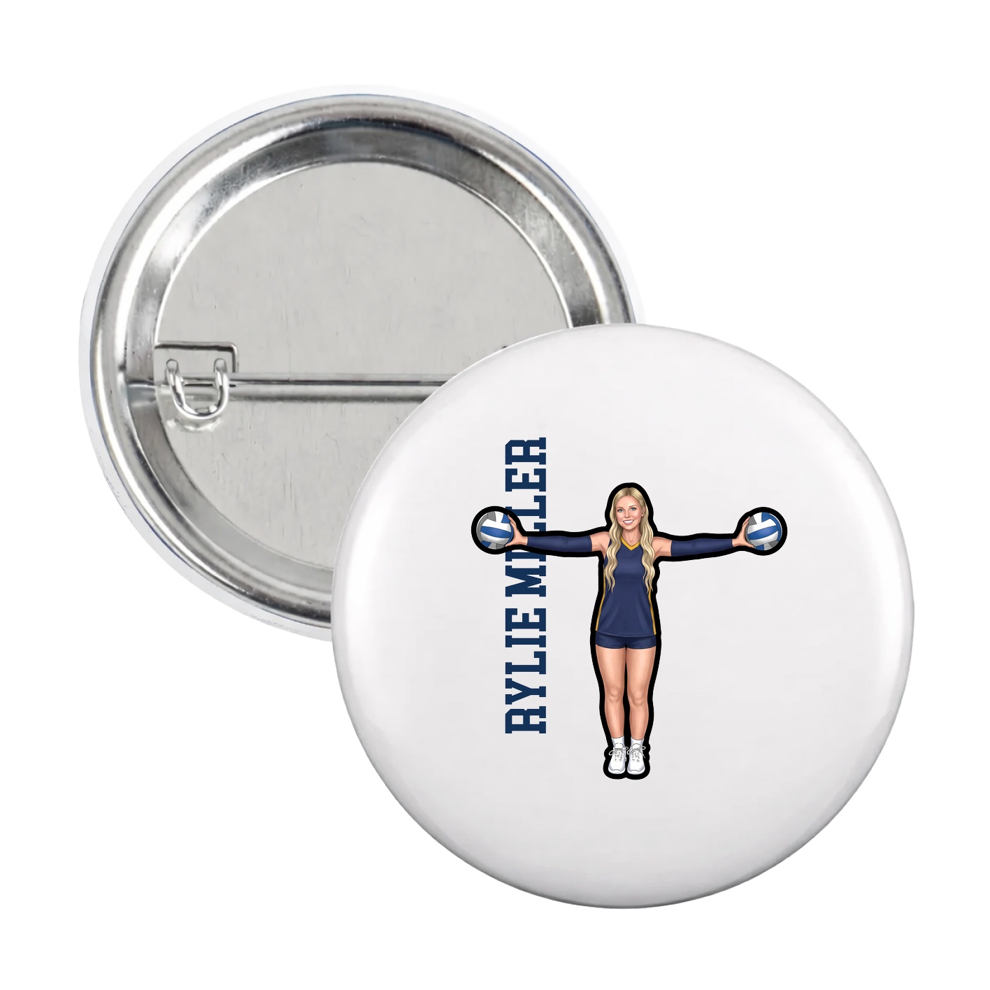 Game Day Button — Name Vertical in White