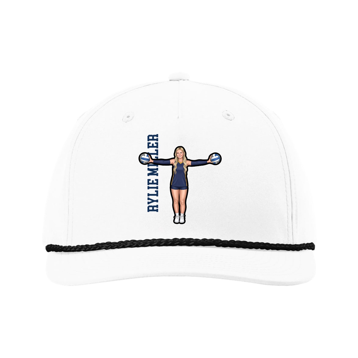 Five-Panel Classic Rope Cap — Name Vertical in White