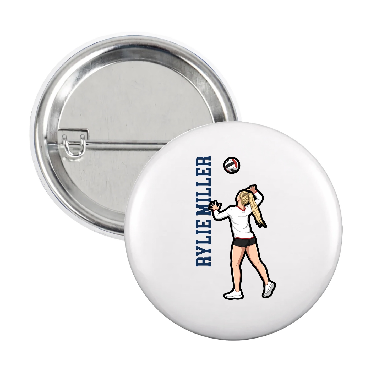 Game Day Button — Name Vertical in White