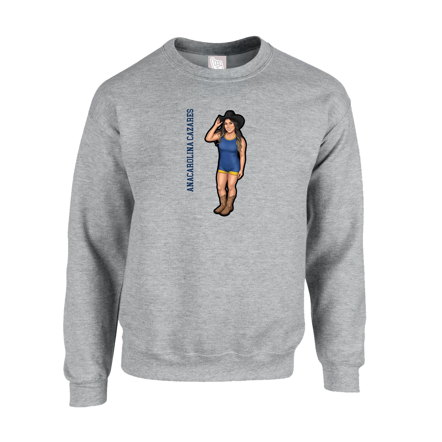 Fleece Crew — Name Vertical in Grey