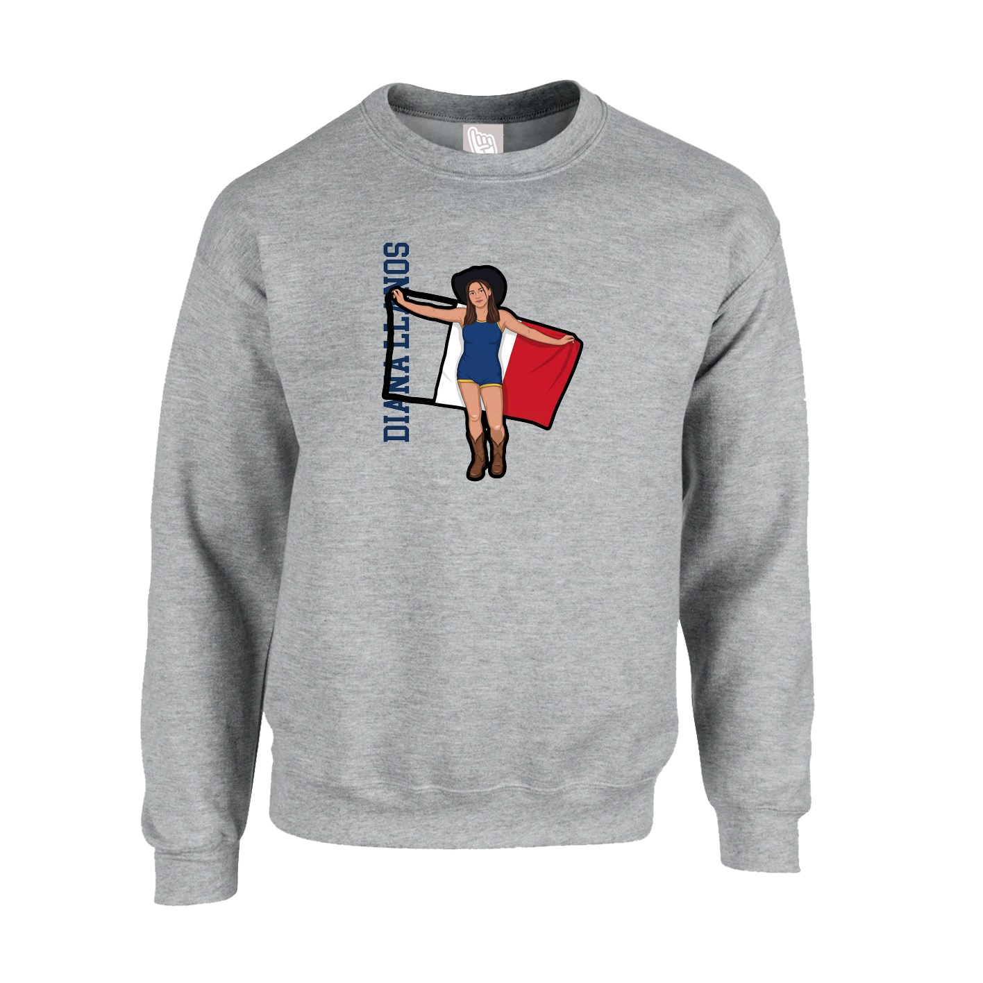 Fleece Crew — Name Vertical in Grey