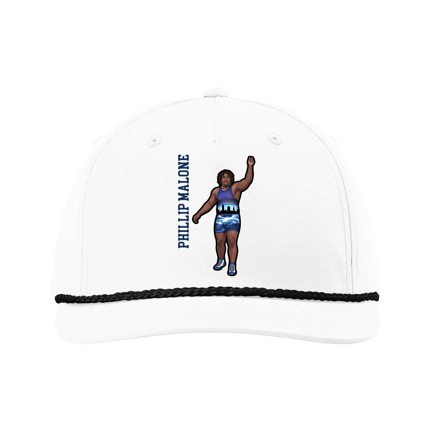 Five-Panel Classic Rope Cap — Name Vertical in White