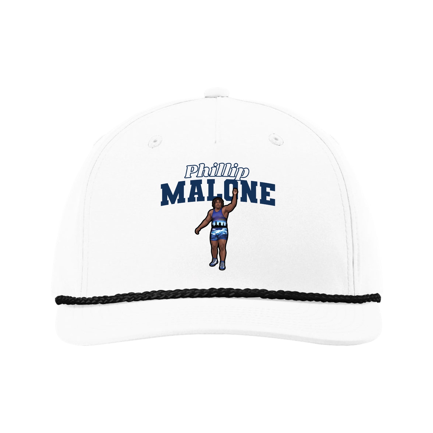 Five-Panel Classic Rope Cap — Name Arch in White