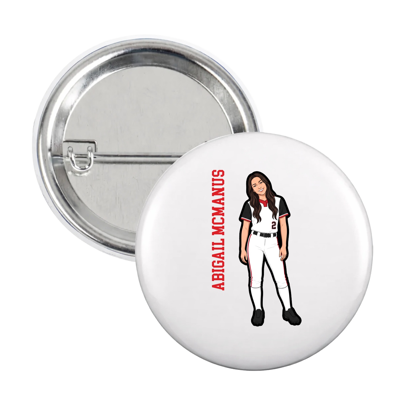 Game Day Button — Name Vertical in White