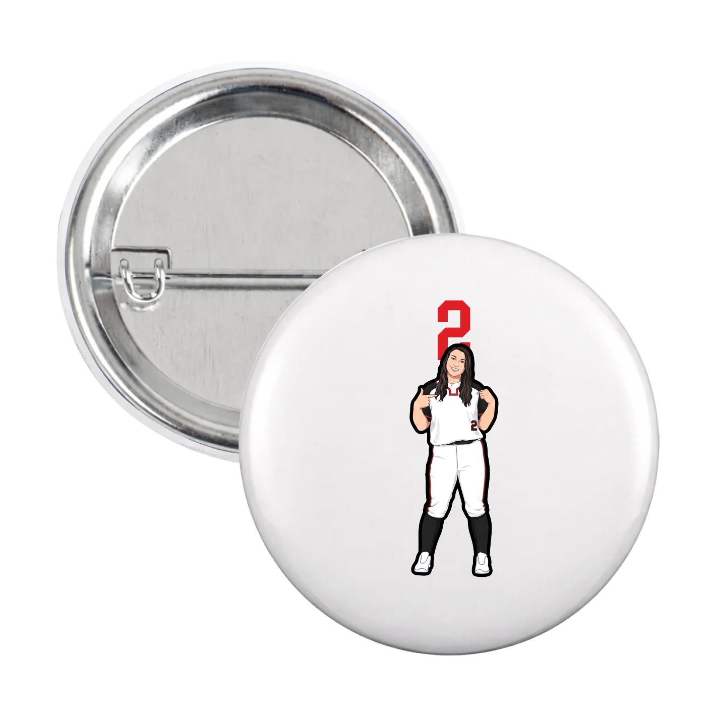 Game Day Button — Number Top in White