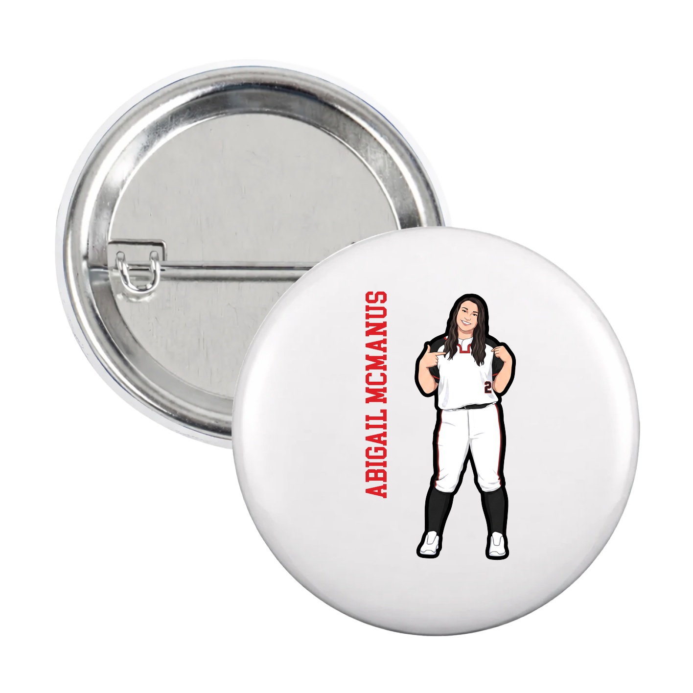 Game Day Button — Name Vertical in White