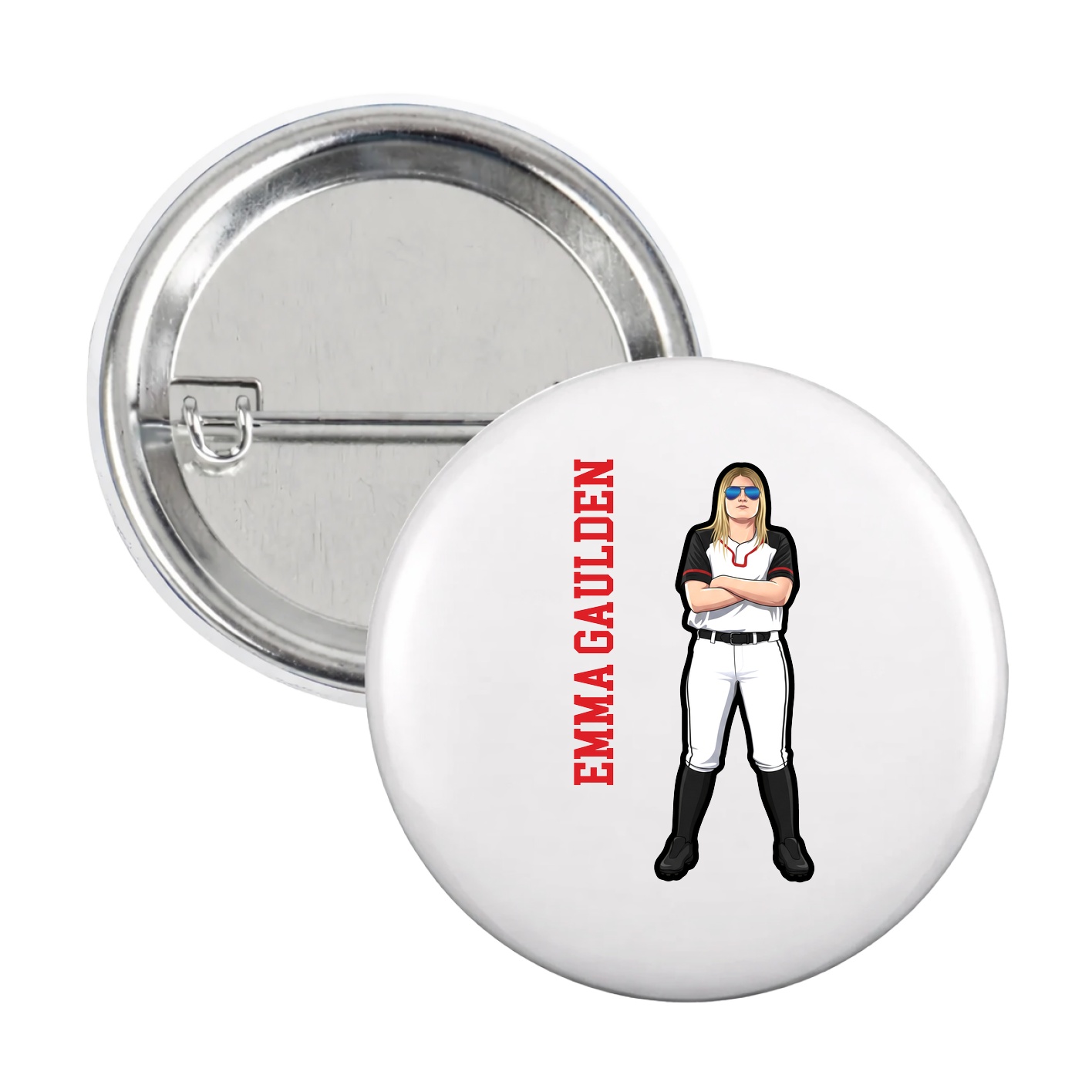 Game Day Button — Name Vertical in White