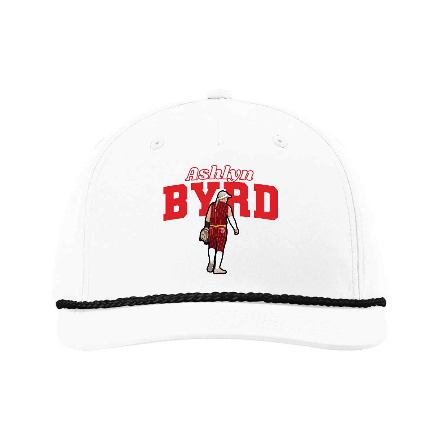 Five-Panel Classic Rope Cap — Name Arch in White