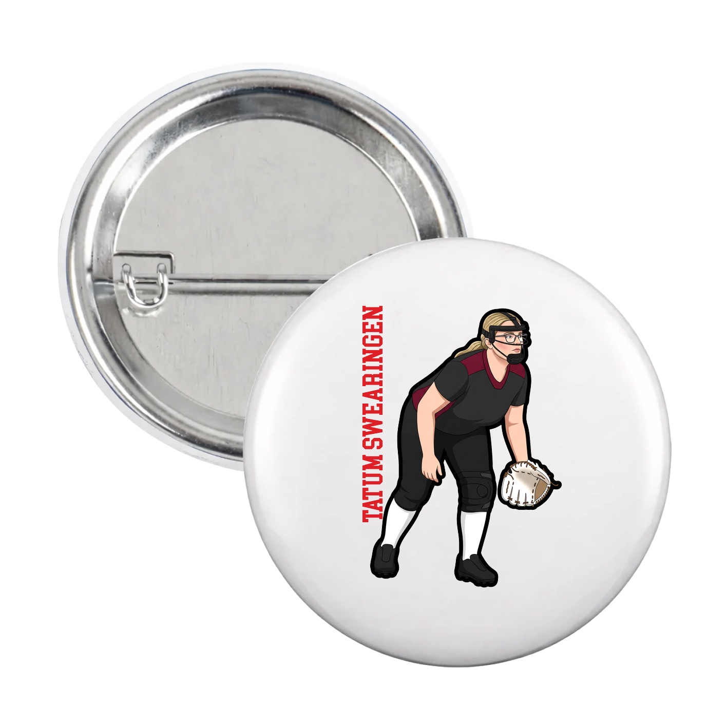 Game Day Button — Name Vertical in White